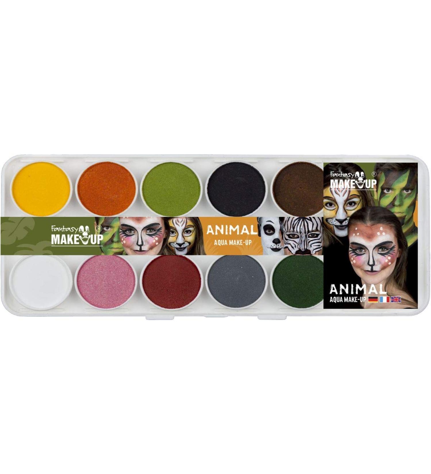 Hesse & Voormann Aqua Paint Box Animal Animals 10 Colors with Brush and Sponge Make Up Animal Faces