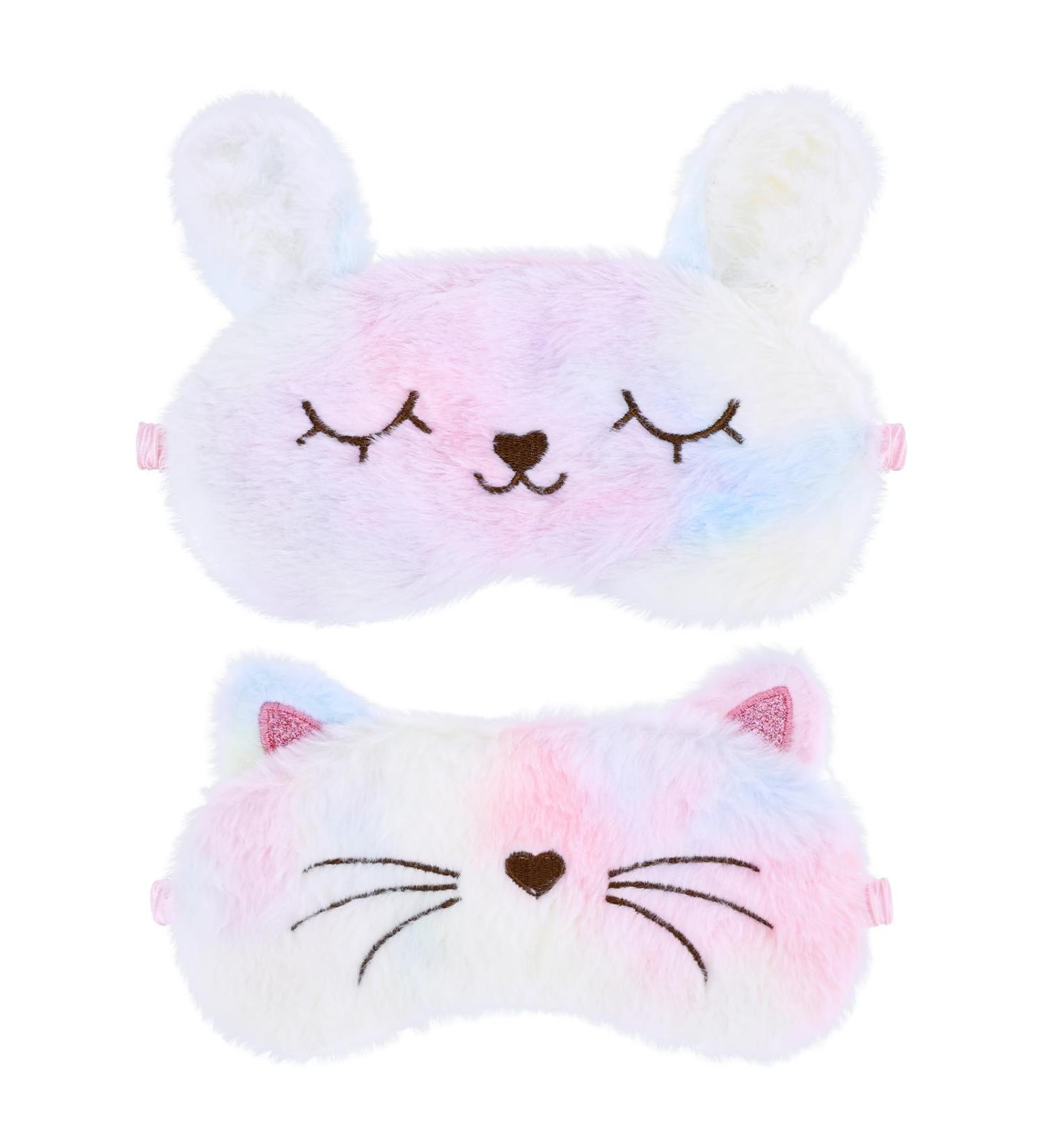 Plush Sleep Eye Mask for Kids - Cute Rainbow Cat & Bunny Blindfolds | Soft Sleep Masks for Travel & Nap (2 Pack - Buy Online on GoSupps.com