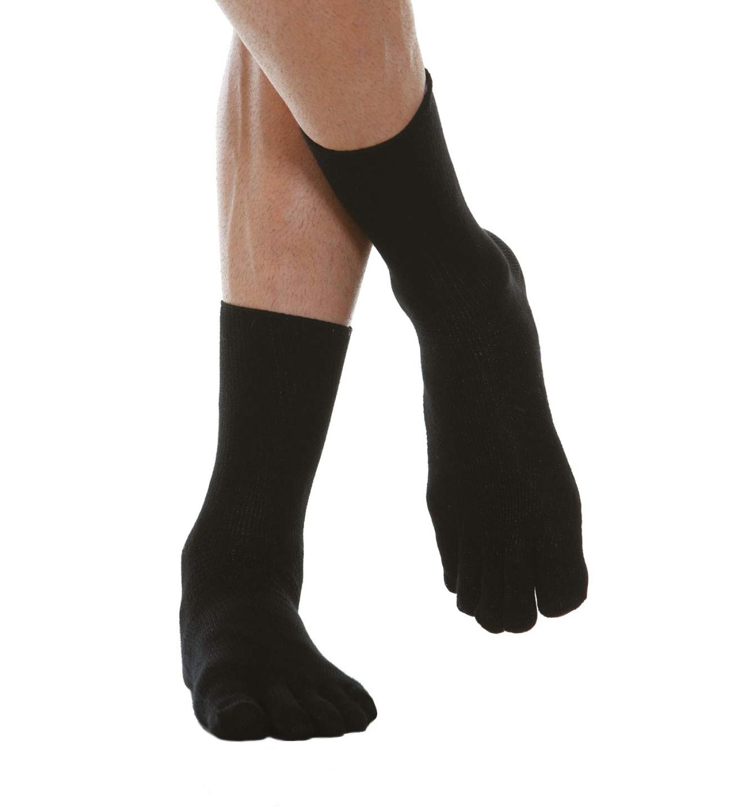 RELAXSAN 650C Diabetic Crew Socks - Unisex Five Finger Seamless Socks for Sensitive Feet - Cotton and Silver - 5XL Black - Size 9.5-11.5 Men / 11-12.5 Women - Buy Online on GoSupps.com