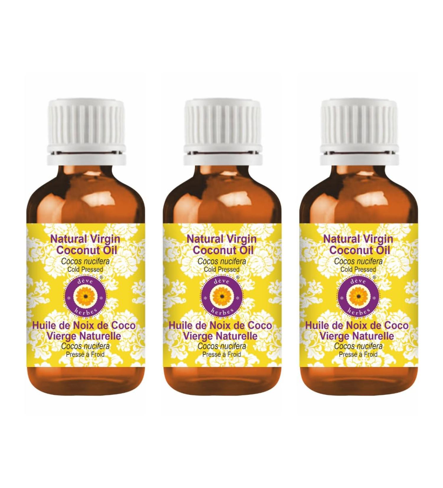 d ve herbes Natural Virgin Coconut Oil (Cocos nucifera) Cold Pressed (Pack of three) 100ml X 3 (10 oz) - Buy Online on GoSupps.com
