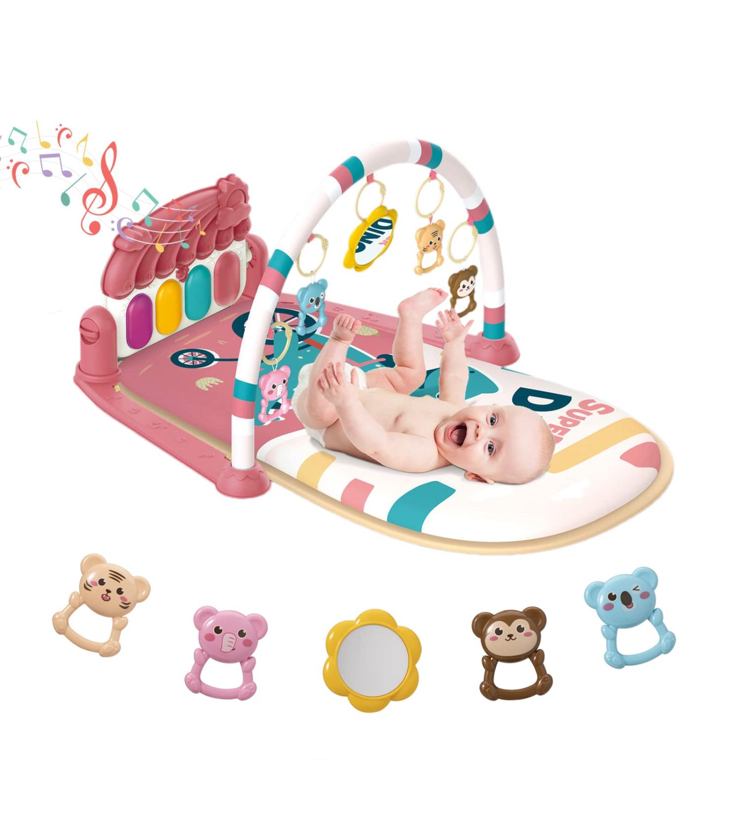 Baby Play Mat Gym Piano | Tummy Time Activity Mat with 5 Sensory Toys | Music & Lights | Boy & Girl Gifts | Newborn to 12 Months (Pink) - Buy Online on GoSupps.com