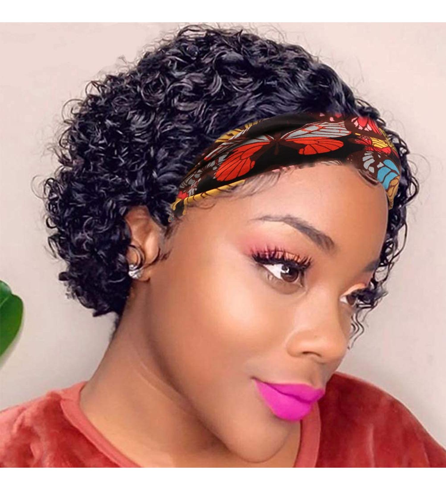 SWEETGIRL Short Curly Headband Wig for Black Women - Human Hair Pixie Cut 150% Density Natural Black 6 Inch - Glueless Water Wave Half Wig - Buy Online on GoSupps.com