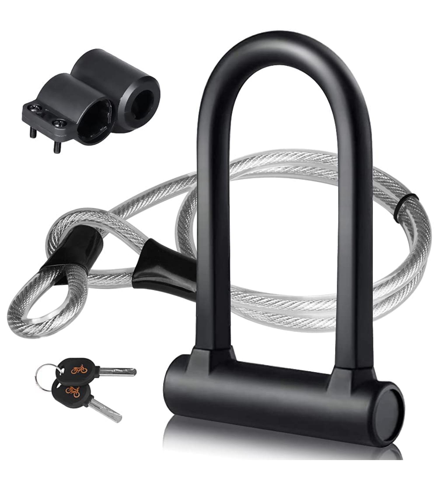 DINOKA Bike U Lock - 16mm Heavy Duty Security Cable Lock | 4ft Flex Cable, Mounting Bracket | Road, Mountain, Electric, Folding Bike | White - Small - Buy Online on GoSupps.com