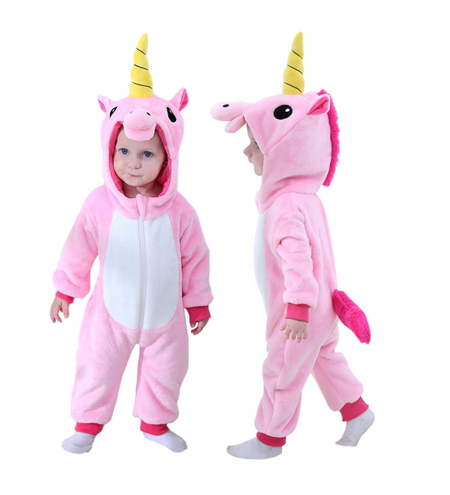 Doladola Baby's Pink Unicorn Hooded Romper | Toddler's Jumpsuit for Autumn Winter | 2-3.5 Years - Buy Online on GoSupps.com