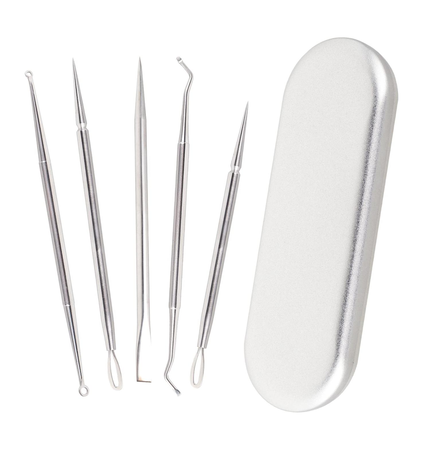 5PCS Blackhead Remover Kit - Professional Stainless Steel Pimple Popper & Comedone Extractor Tool for Nose & Facial - Blemish Extraction Tool Set - Buy Online on GoSupps.com