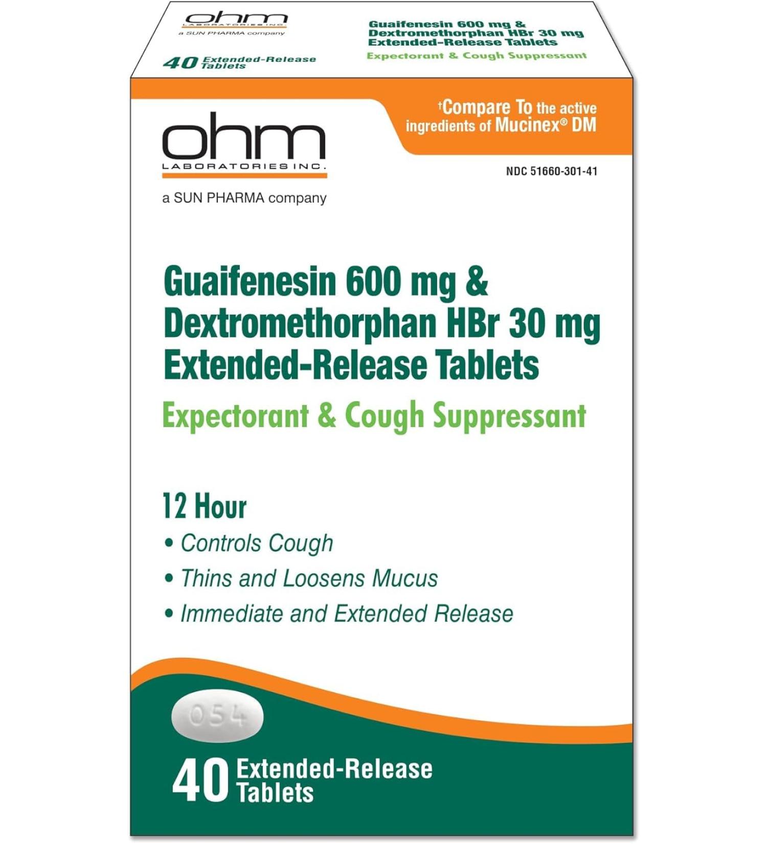 Ohm Guaifenesin 600 mg Extended Release Tablets Dextromethorphan HBr 30 mg - Expectorant & Cough Suppressant Loosens Mucus Controls Cough for Immediate and Extended Relief (2 Pack 80 Count) 2 Pack 80