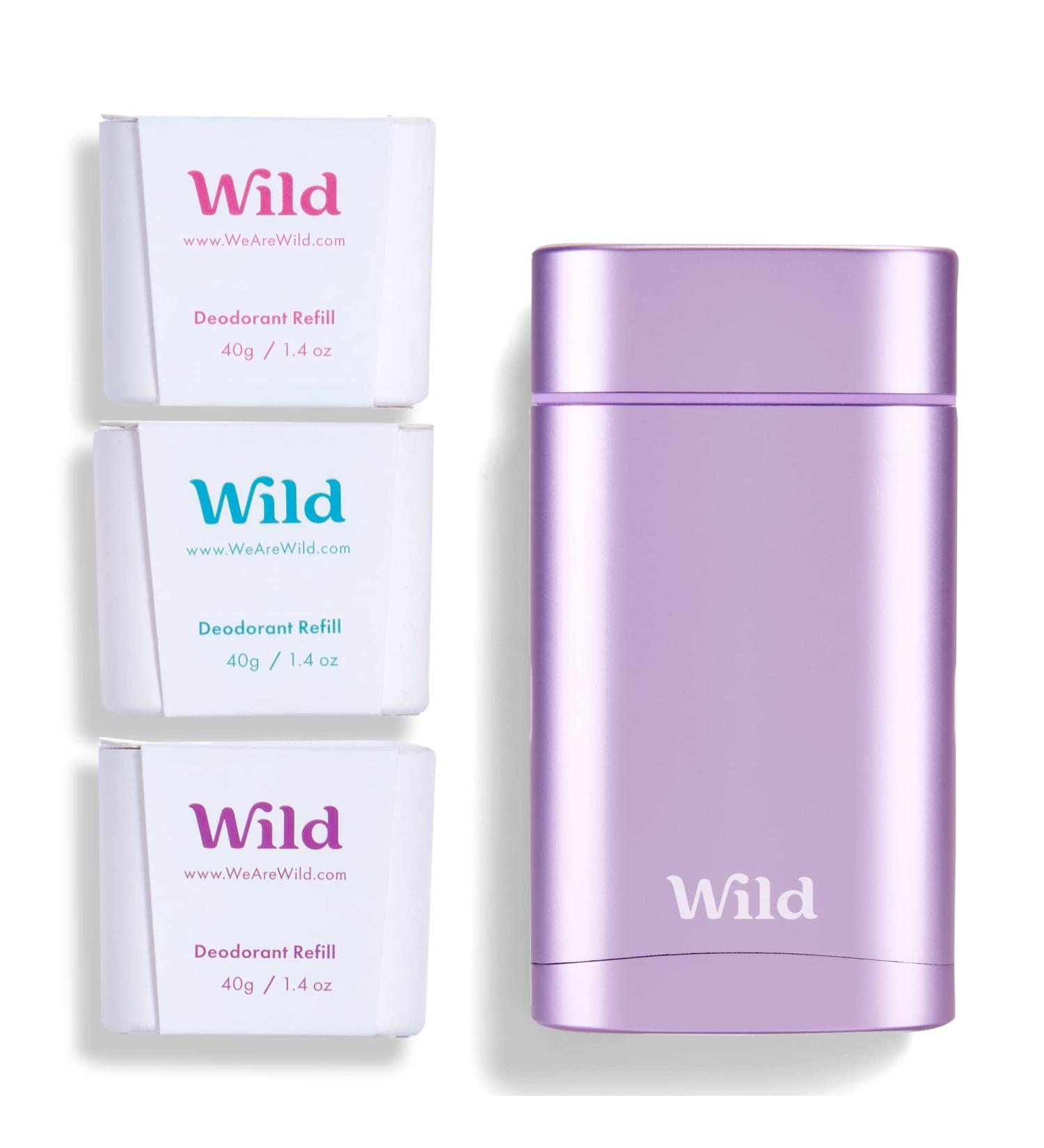 Wild - Natural Refillable Deodorant - Aluminium Free - Purple Case with Refill Variety Pack (3 x 40g) - Includes Fresh Cotton & Sea Salt Jasmine & Mandarin and Coconut & Vanilla Scents - Vegan Refill Variety Pack 120 g (Pack of 1) - Buy Online on GoSupps.com