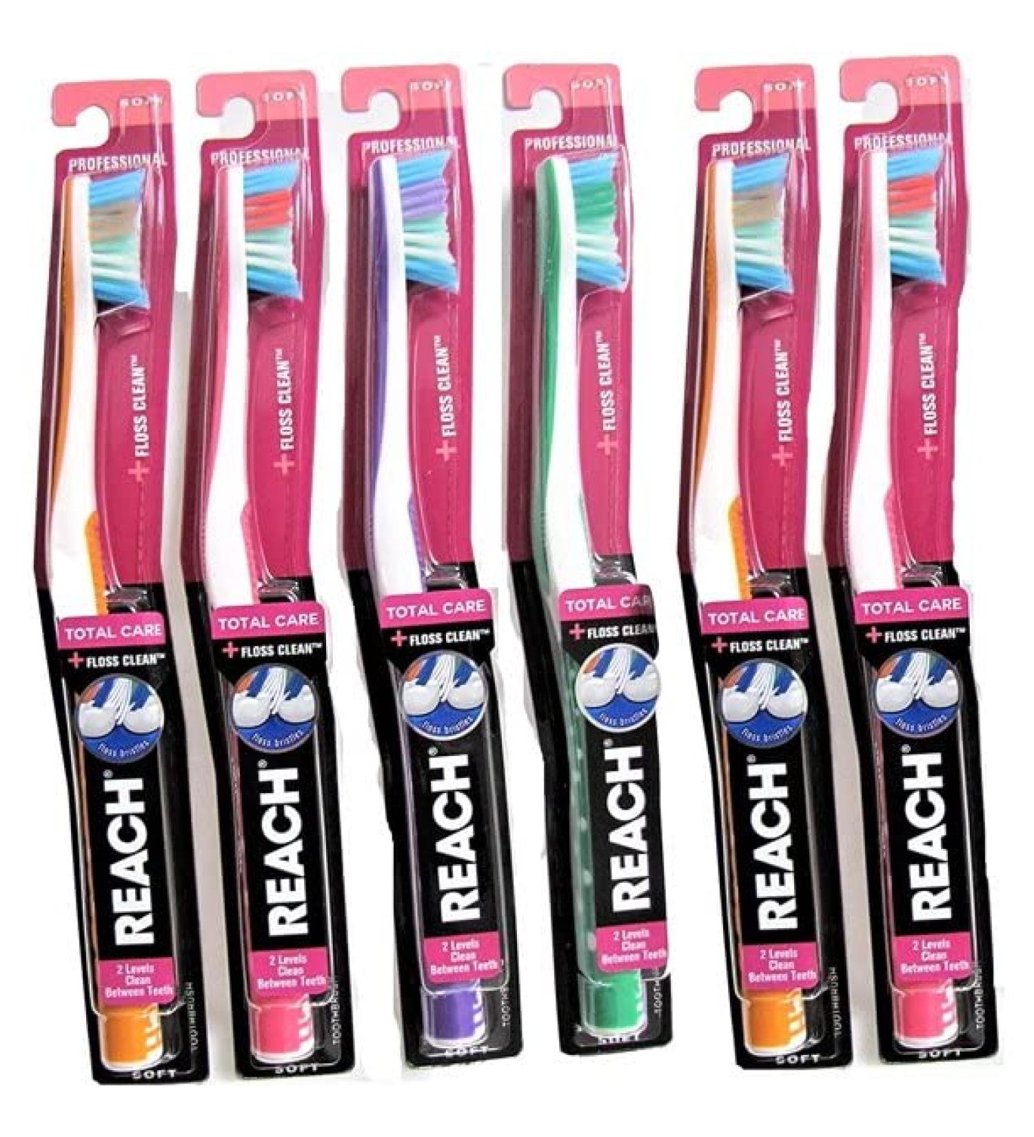Reach Total Care Floss Clean Toothbrush Soft Regular (Pack of 6)