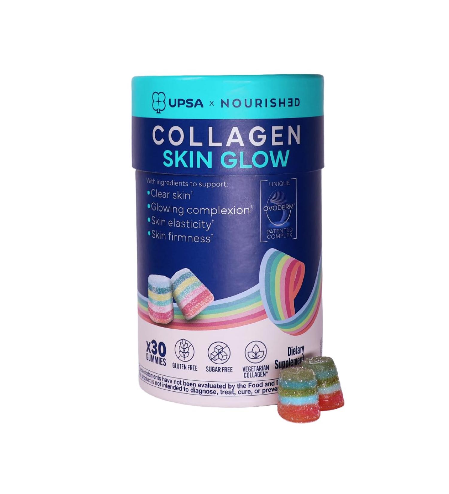 Upsa Nourished Collagen Skin Glow 30 Count for Firm & Elastic Skin - 30ct Natural - with Ovoderm Vitamin C Niacinamide & Zinc - Sugar-Free & Vegetarian - Buy Online on GoSupps.com
