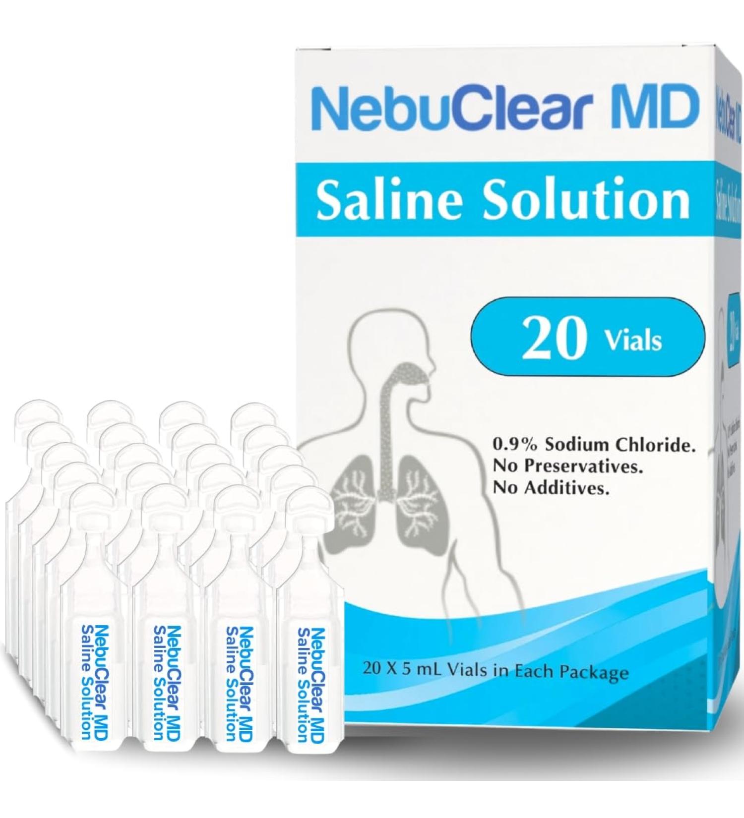 BeC Nebulizer NebuClear MD | 20 Vials | 0.9% Saline Solution to Moisturize Airways | Proudly American | Sodium Chloride 0.9% for Ear Nose & Nasal Cleanse for All Ages | 100ml / 3.89 fl oz - Buy Online on GoSupps.com