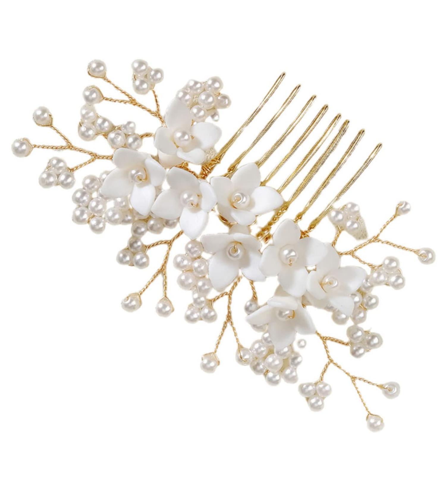 DRESSOOS bridal comb floral headpiece wedding hair accessories bridal hair accessories floral hair accessories bridal headpiece hair accessory for women hair comb flowers pearl bride - Buy Online on GoSupps.com