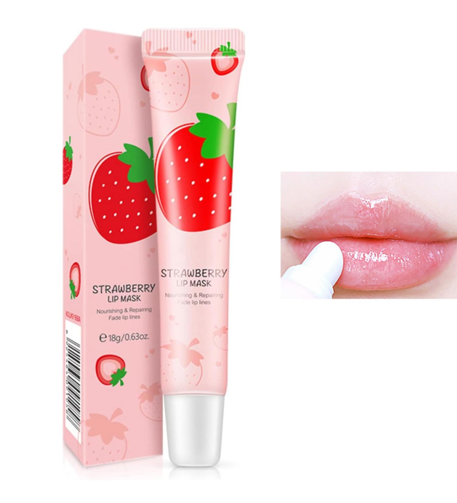 Lip Sleeping Mask Strawberry Lip Balm Overnight Lip Masks Skincare Lip Oils Moisturizing Lip Balm Stick Lip Plumper Lip Moisturiser for Dry Chapped Peeling Cracked Lips Fades Lip Lines - Buy Online on GoSupps.com
