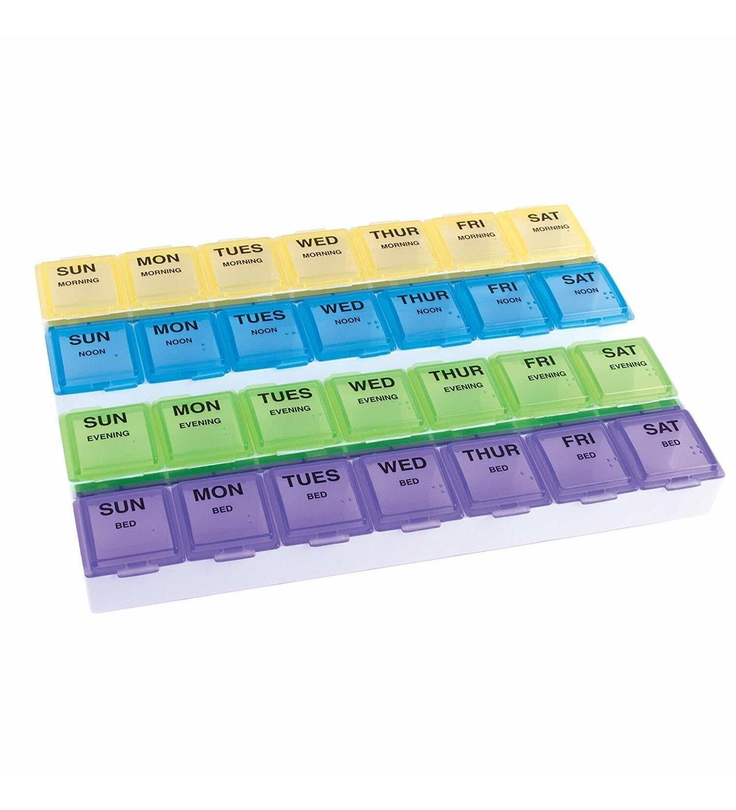 EZY DOSE Weekly Pill Case - 7-Day Medicine Planner & Vitamin Organizer Box Large Compartments 4 Times a Day BPA Free International Shipping - Buy Online on GoSupps.com