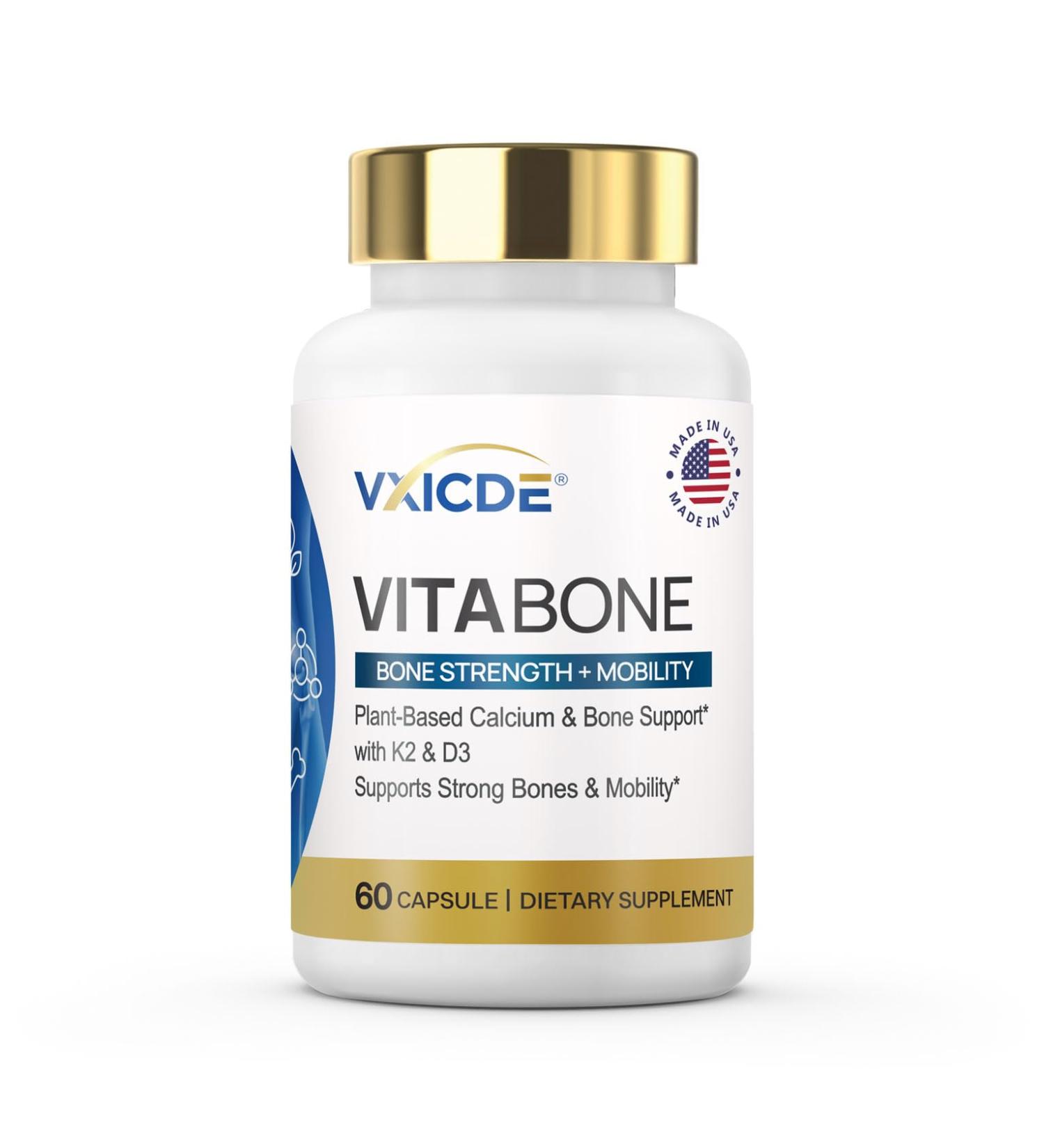 VXICDE Calcium 500 mg with 100 mcg of Vitamin K2 | 60 Softgels | Absorbable Calcium Supplement | Non-GMO Gluten Free Calcium Supplement - Buy Online on GoSupps.com