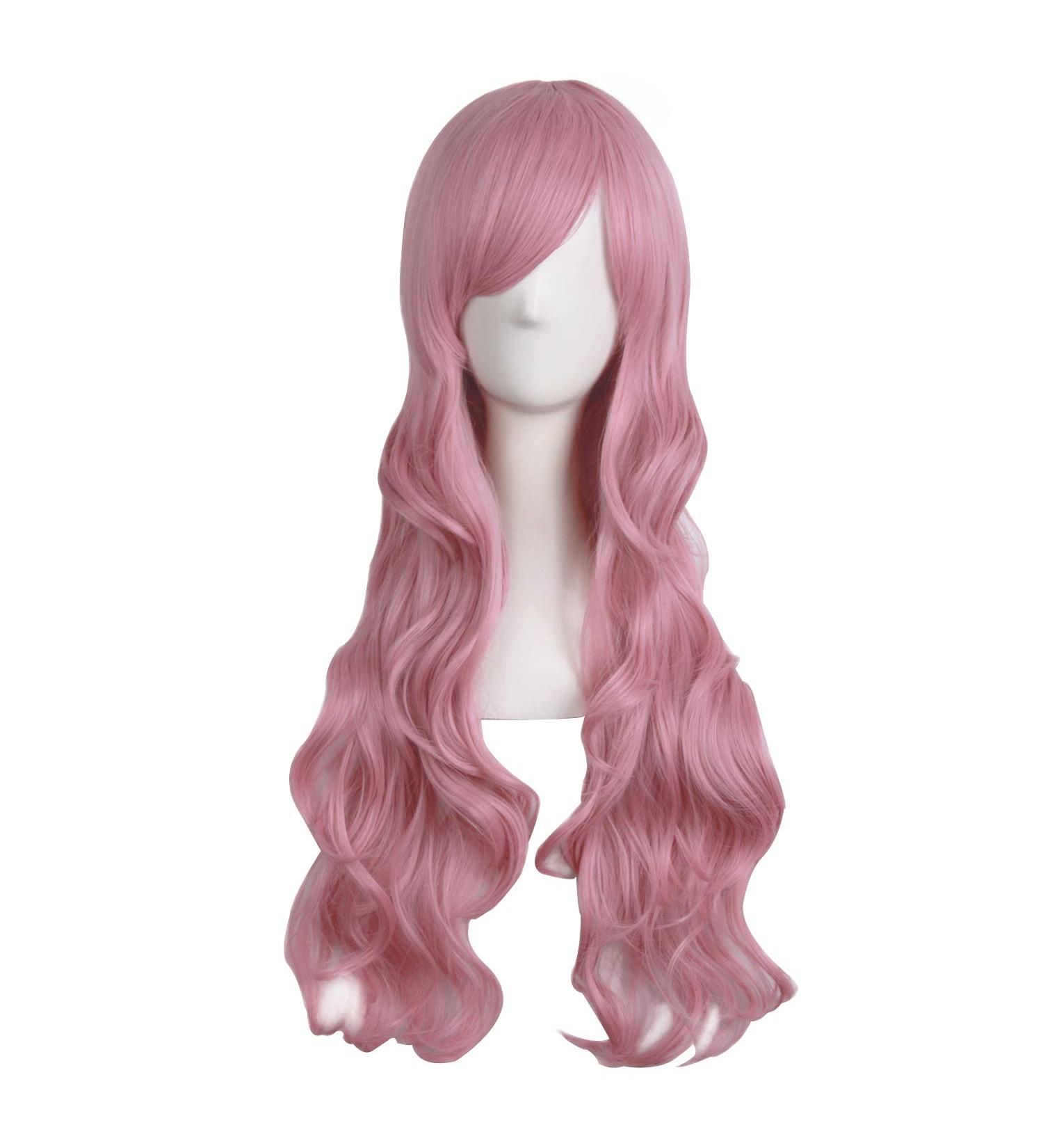 MapofBeauty 28/70cm Long Curly Pink Wig for Women - Charming Full Hair - Buy Online on GoSupps.com