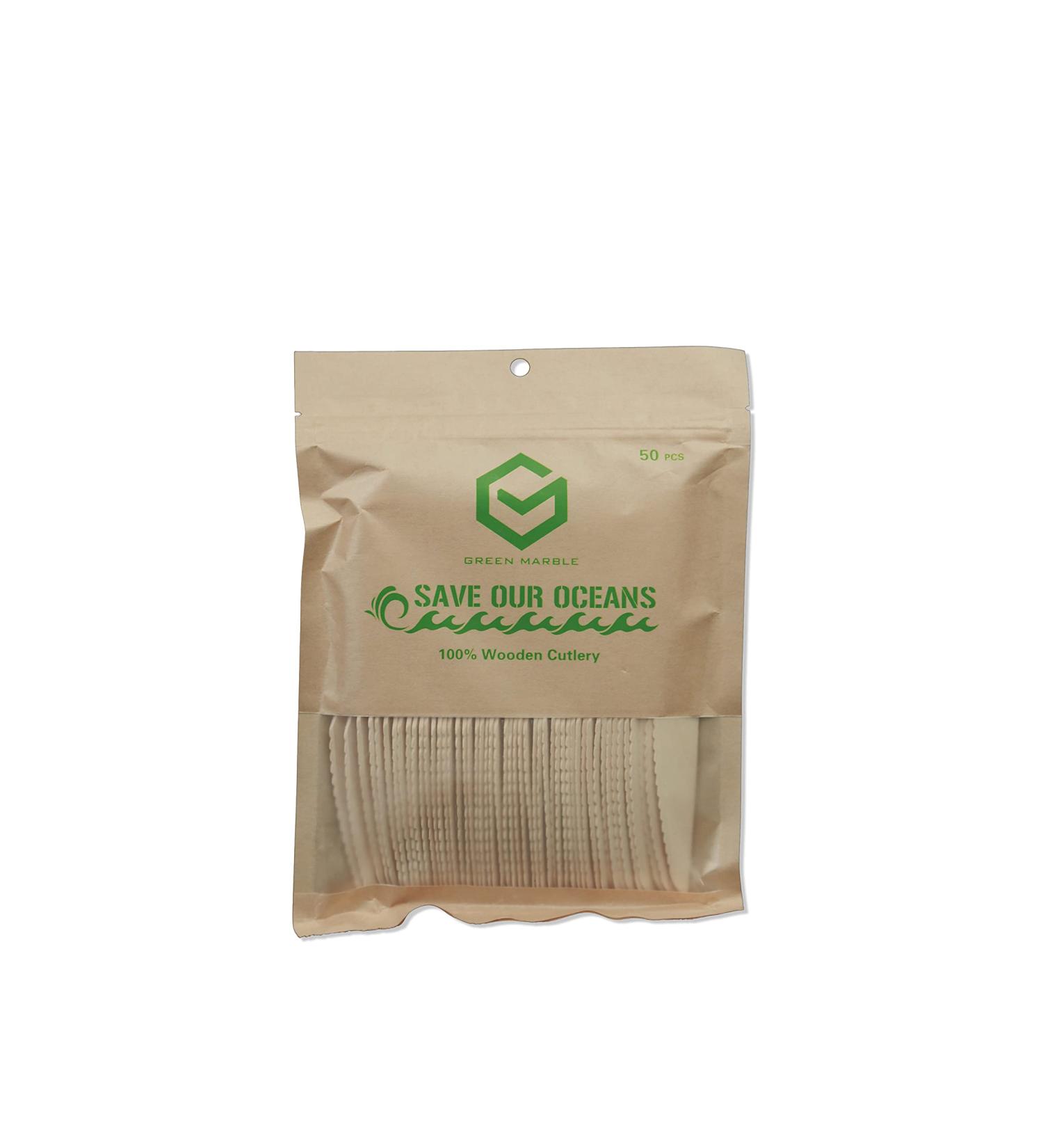 Green Marble Disposable Wooden Cutlery Wooden knife 6.25'' 50 pieces Resealable Bag - Buy Online on GoSupps.com