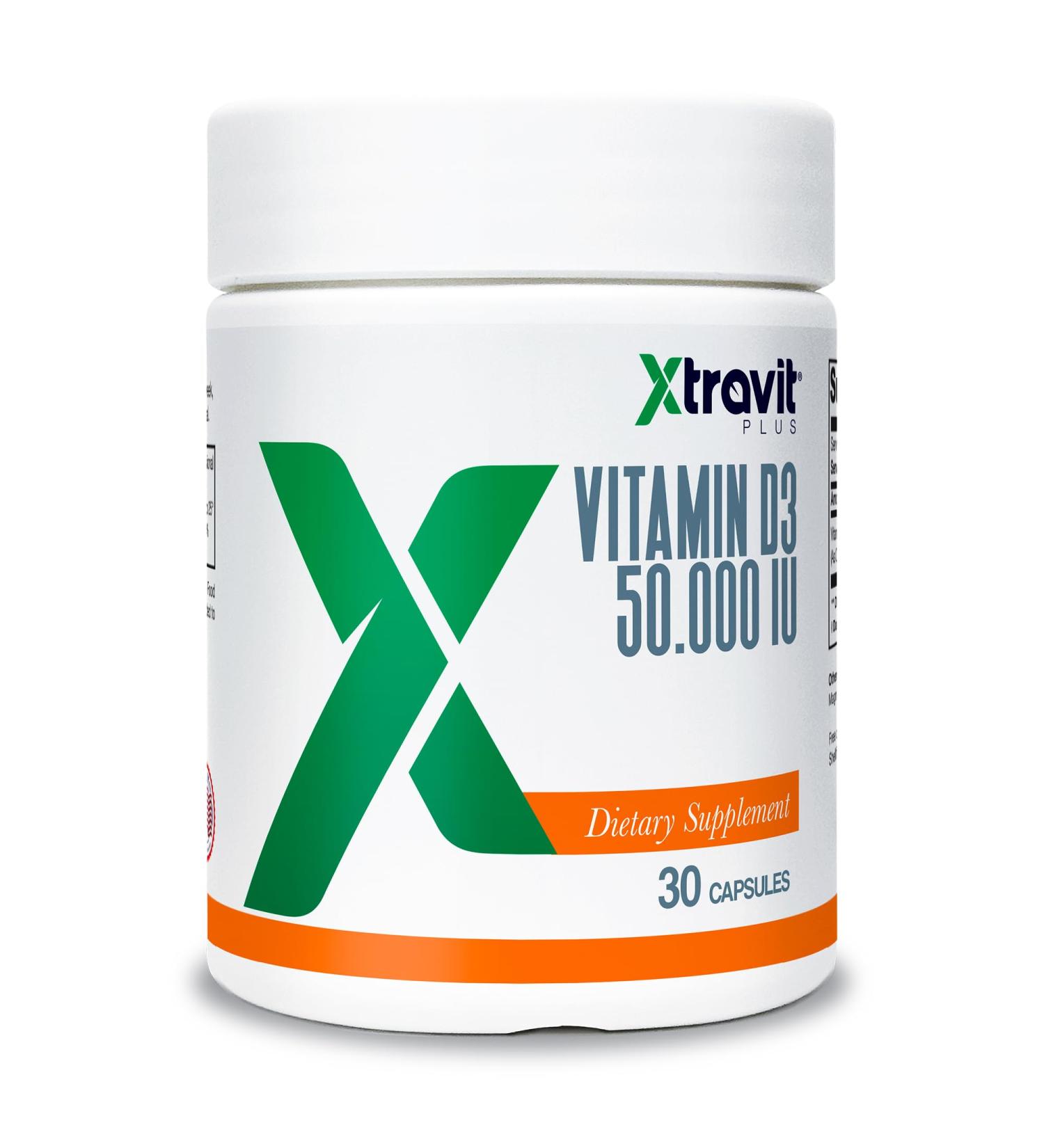 Xtravit Vitamin D Supplement Natural High Dose Vitamins for Men & Women - May Support Bones Immunity & Mood - Non-GMO Supplements - No Gluten Sugar or Fillers 50000 IU of D3 30 Capsules - Buy Online on GoSupps.com