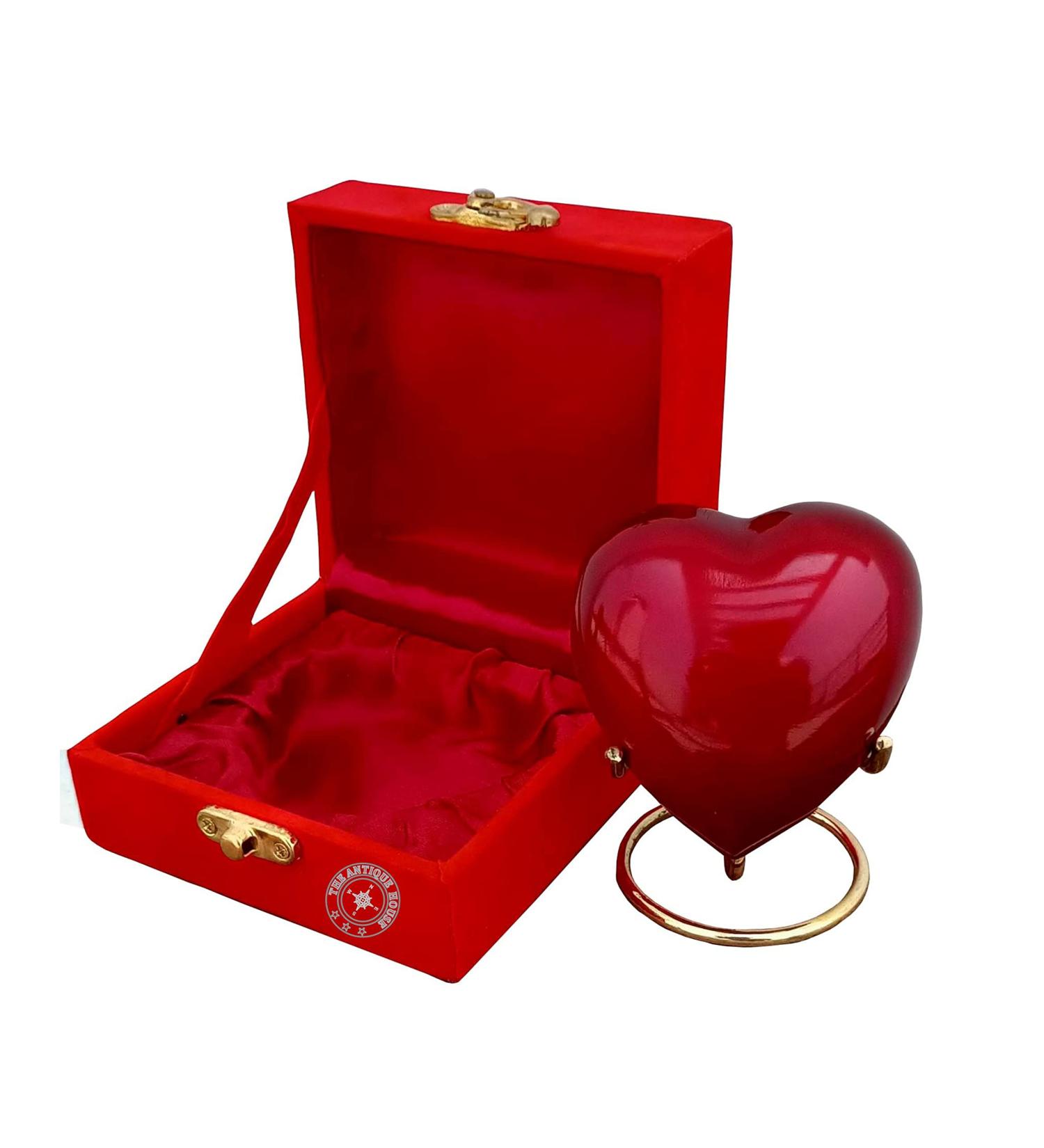 Red Heart Cremation Keepsake Urn with Brass Stand - Mini Pet Memorial - Buy Online on GoSupps.com