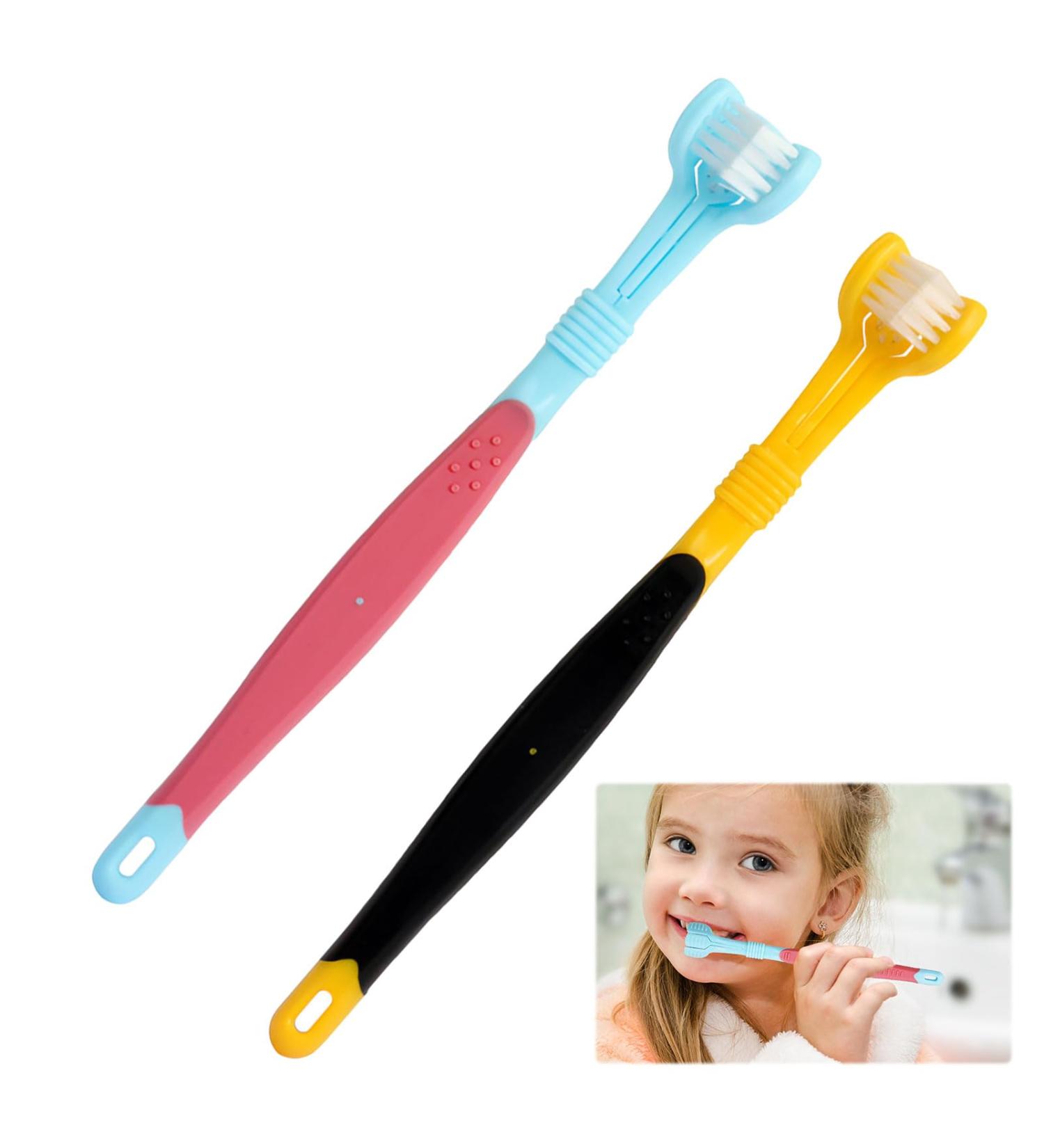 Autism Toothbrush 2 PCS - 3 Sided Sensory Toothbrush for Kids & Adults - Yellow/Black and Red/Blue - Dental & Gum Care - Buy Online on GoSupps.com