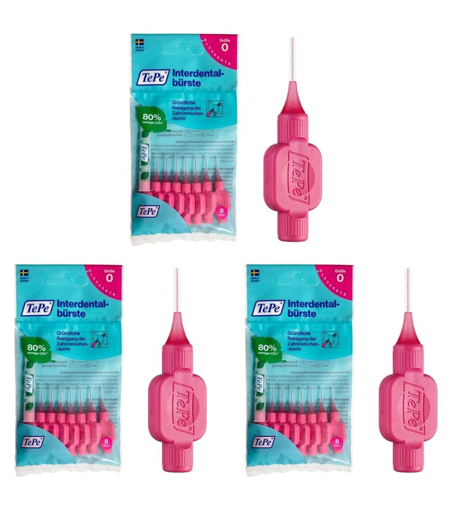 TePe Interdental Brush Size 0 - Pack of 3 (8 Pieces) | Best for Oral Hygiene | International Shipping Available - Buy Online on GoSupps.com