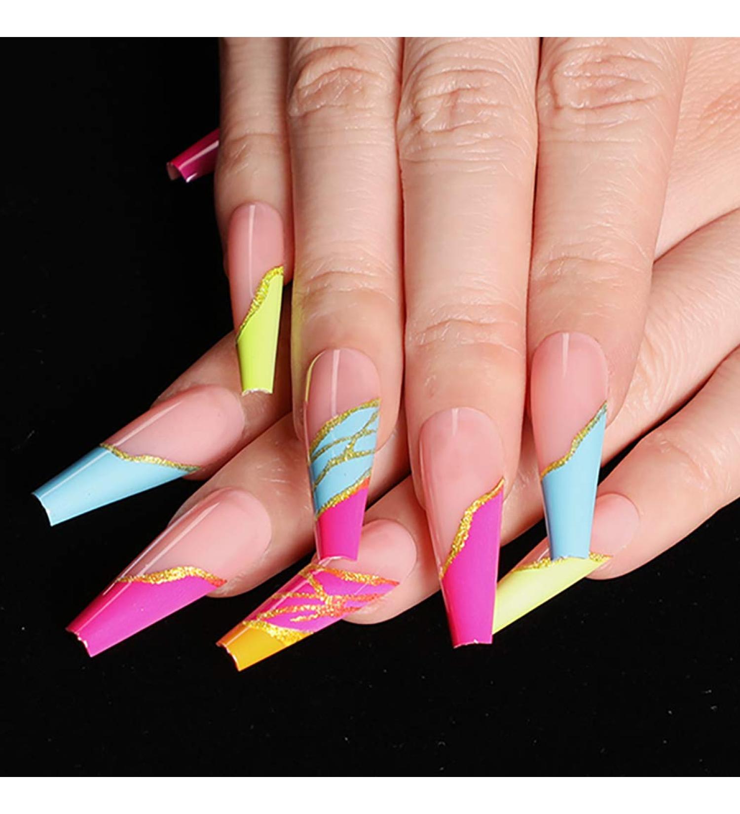 Brishow Long Ballerina False Nails - 24 Colored Acrylic Press-On Full Cover Stick-On Nails for Women & Girls - Buy Online on GoSupps.com