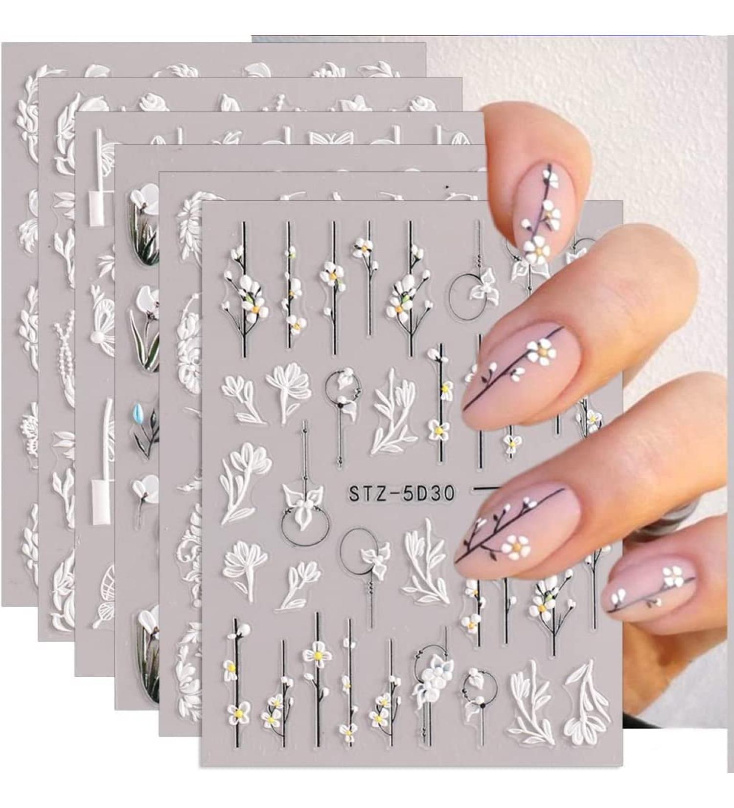 Self-Adhesive 5D Nail Art Stickers - 6 Sheets Floral Design for DIY Nail Decoration - Buy Online on GoSupps.com