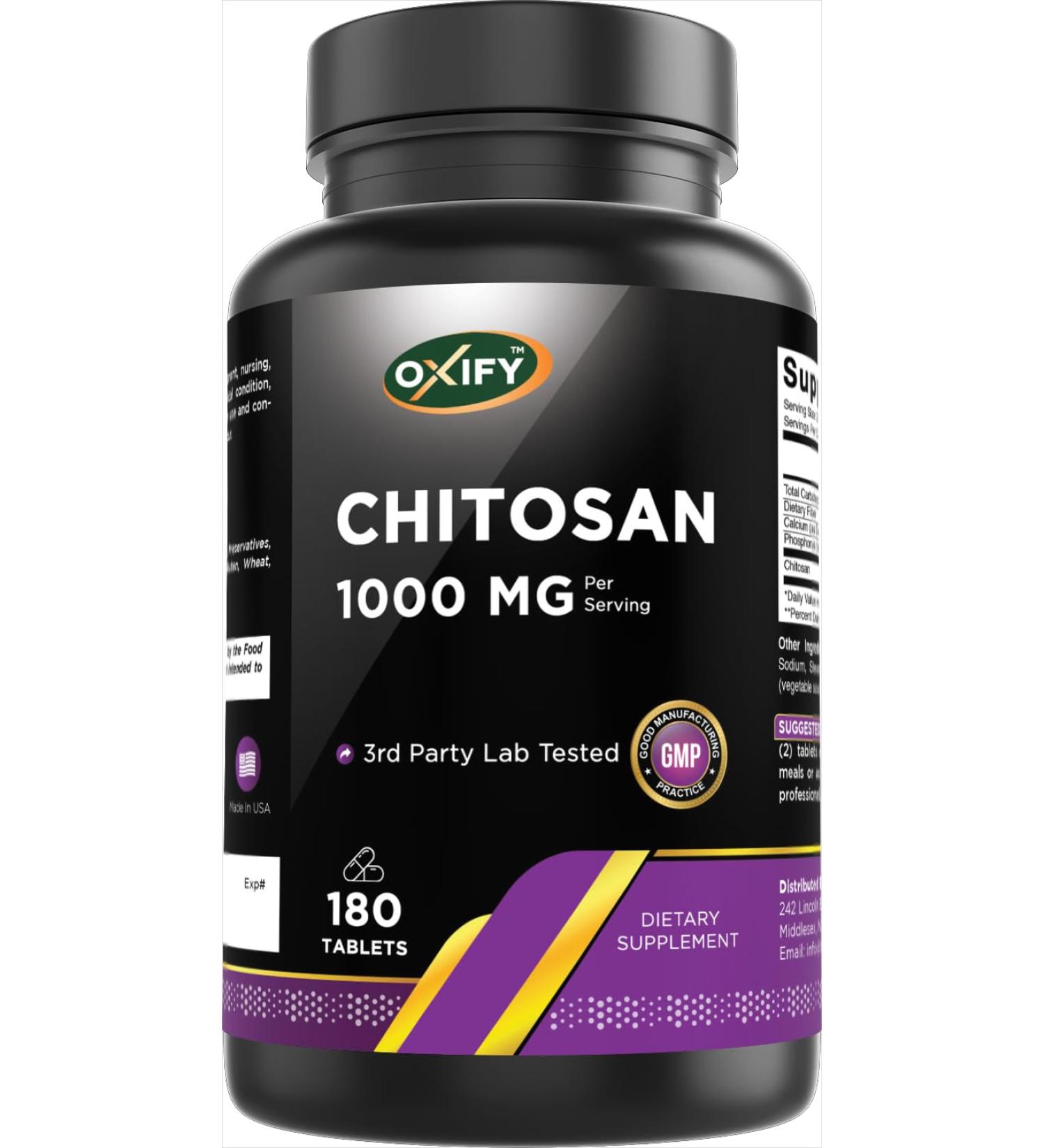 Oxify Chitosan 1000 mg | 180 Tablets | Gluten-Free Non-GMO | Supplement Made in USA - Buy Online on GoSupps.com