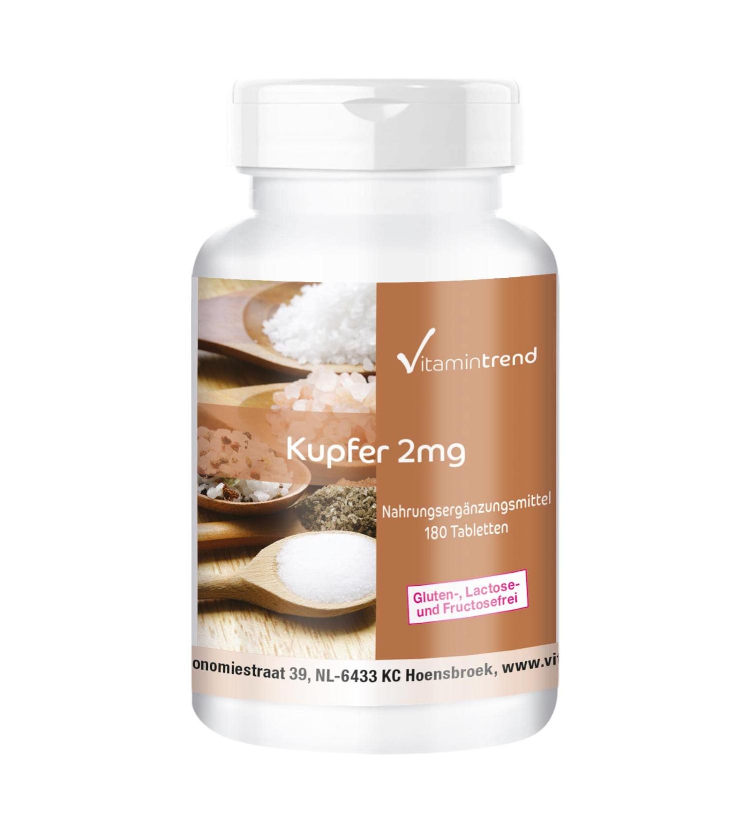 High-Dose Vegan Copper Tablets 2mg - 180 Count 6-Month Supply | Vitamintrend - Premium Copper Supplement - Buy Online on GoSupps.com