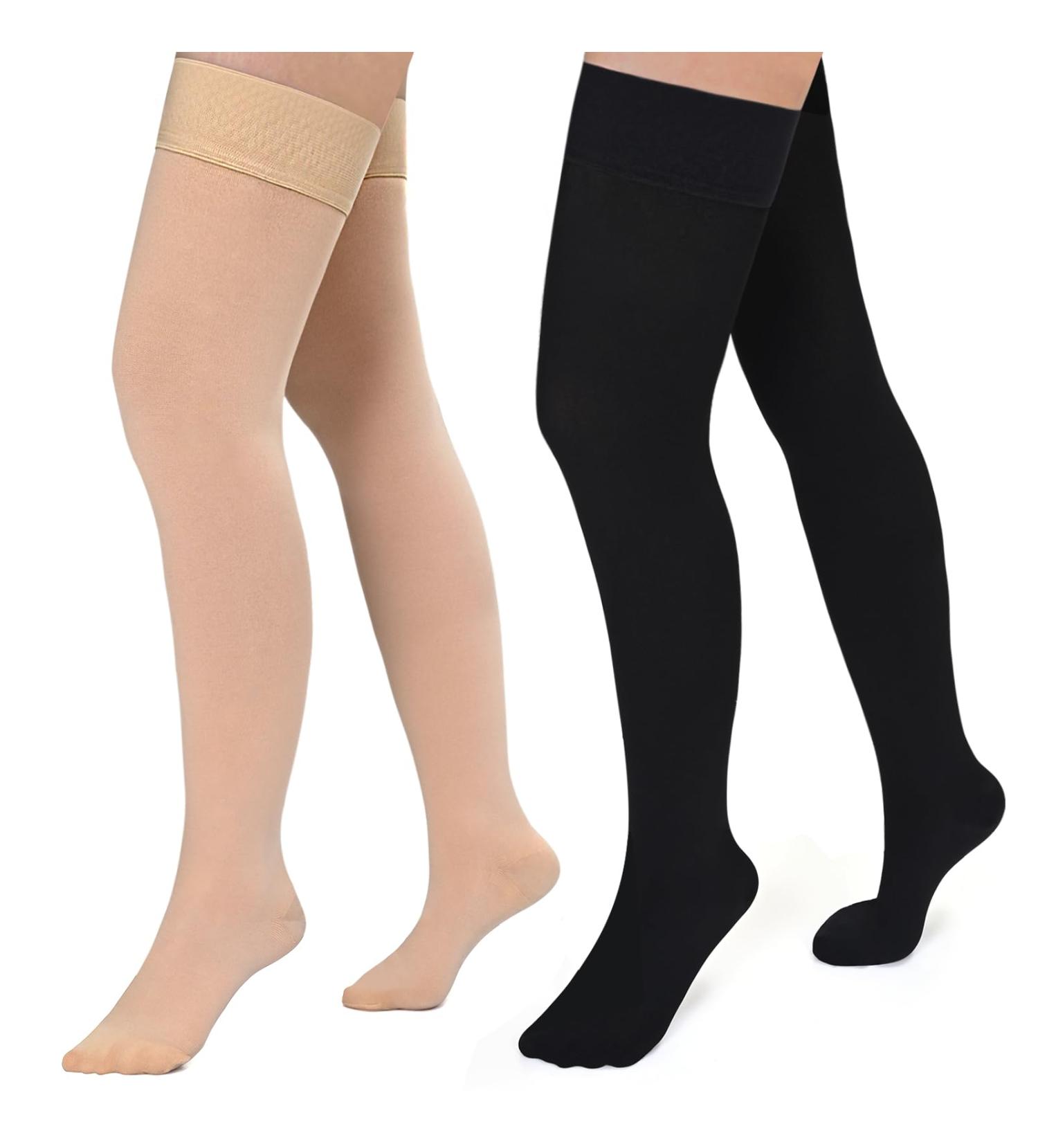 Evolyline 2 Pairs Medical Compression Stockings for Men & Women | 20-30 mmHg Thigh High Support Socks for Varicose Veins | XXL Black & Beige - Buy Online on GoSupps.com