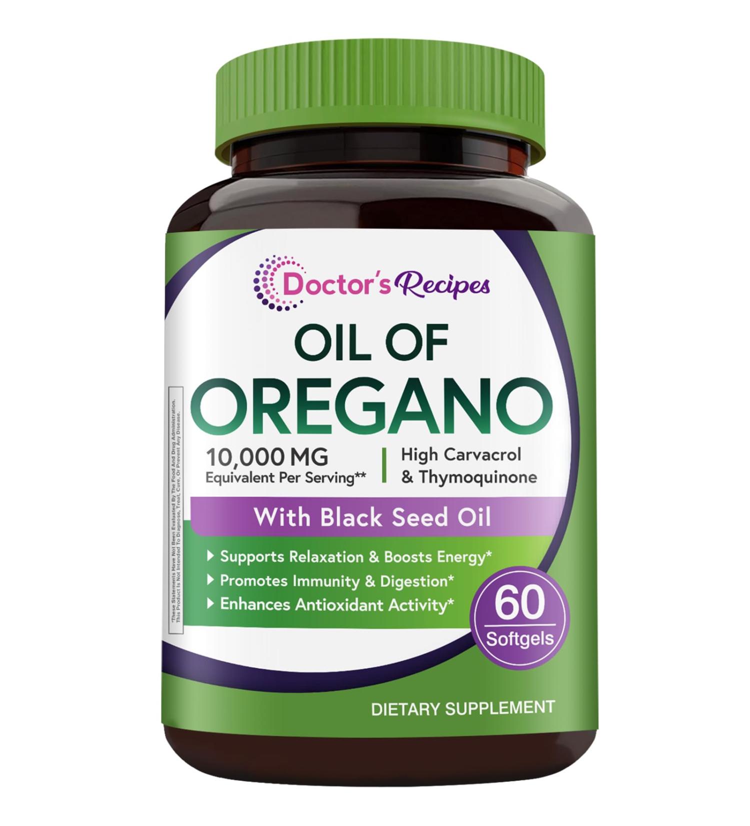 Doctor's Recipes Oil of Oregano with Black Seed Oil 10000 MG Oregano Oil Non-GMO All Natural Herbal Supplement Antioxidant & Immune Support 60 Softgels - Buy Online on GoSupps.com