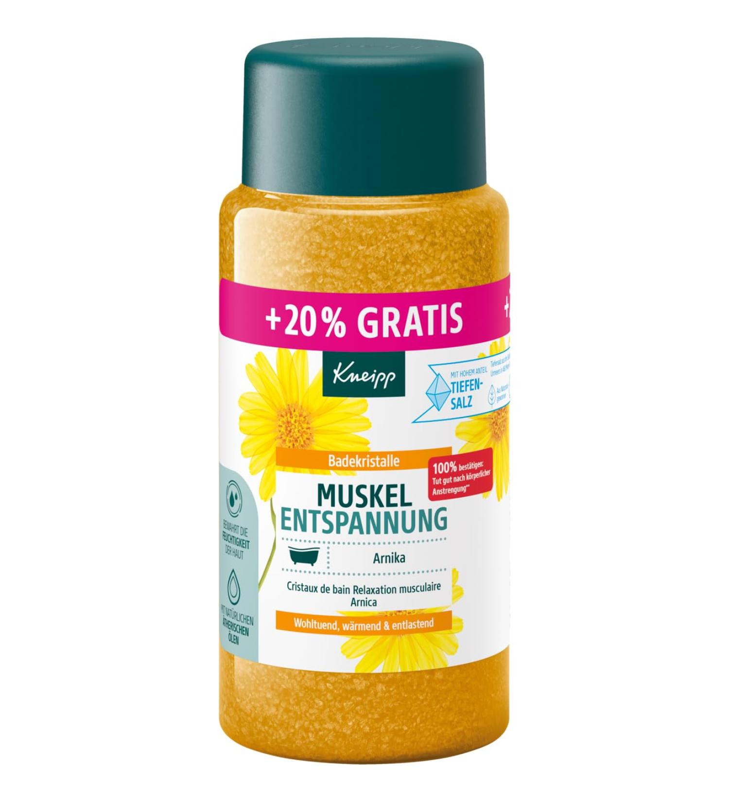 Kneipp Muscle relaxation bath crystals special size with natural deep salt and with extract of arnica and essential oils from cabreuva rosemary and pinus species limited edition 720 g - Buy Online on GoSupps.com