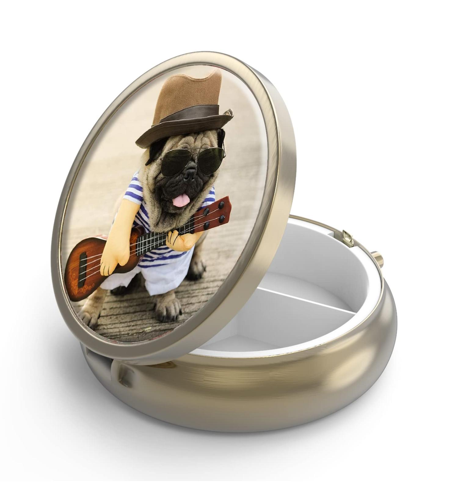 Shop Retro Small Pill Can Box with Mirror - 3 Compartments for Vitamins & Supplements | Y-9 Cute Dog Design - Buy Online on GoSupps.com