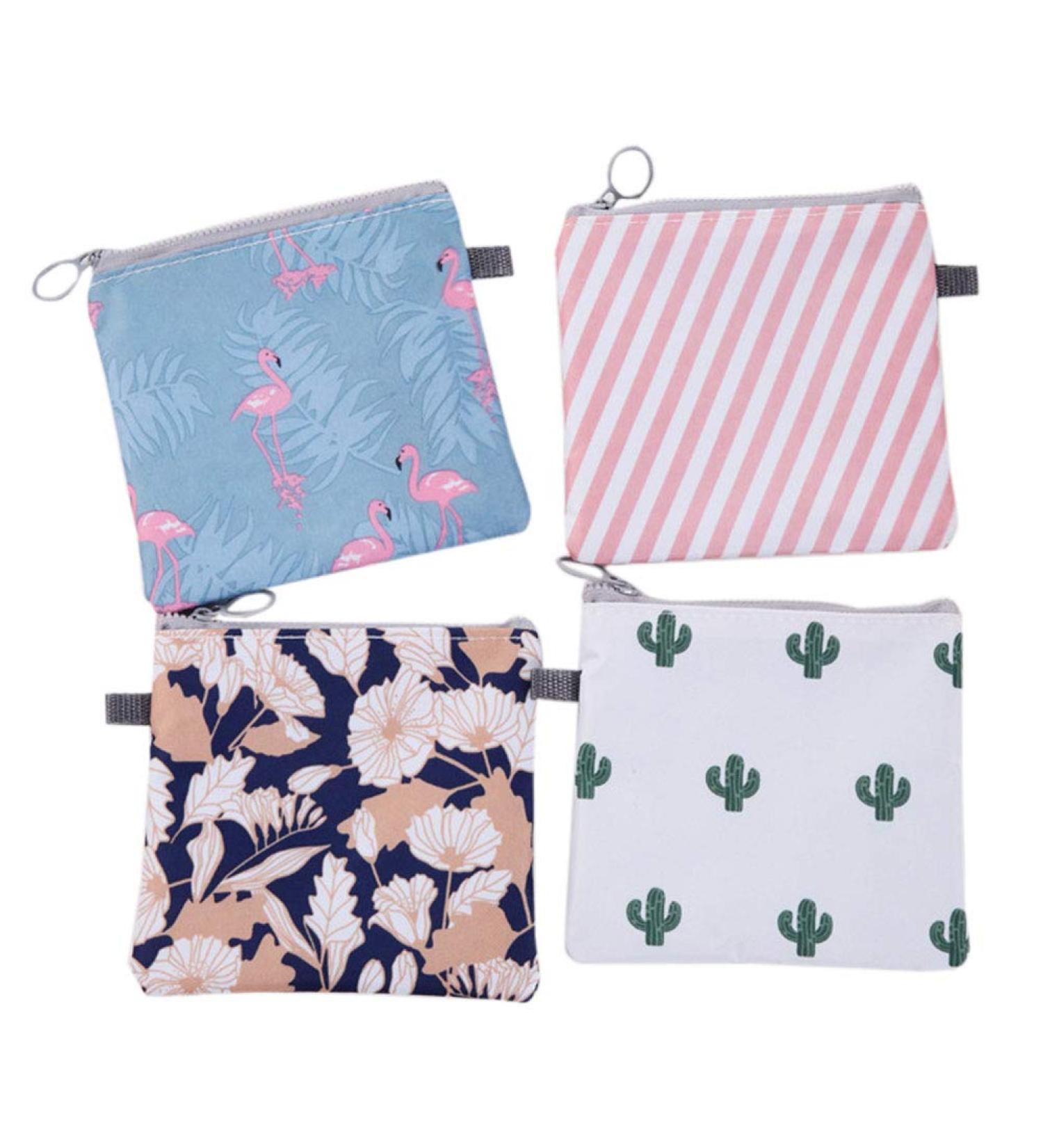 4 Pack Sanitary Napkin Bags for Women & Girls - Cactus Flamingo Stripe Designs - Multicolor Collection - Buy Online on GoSupps.com