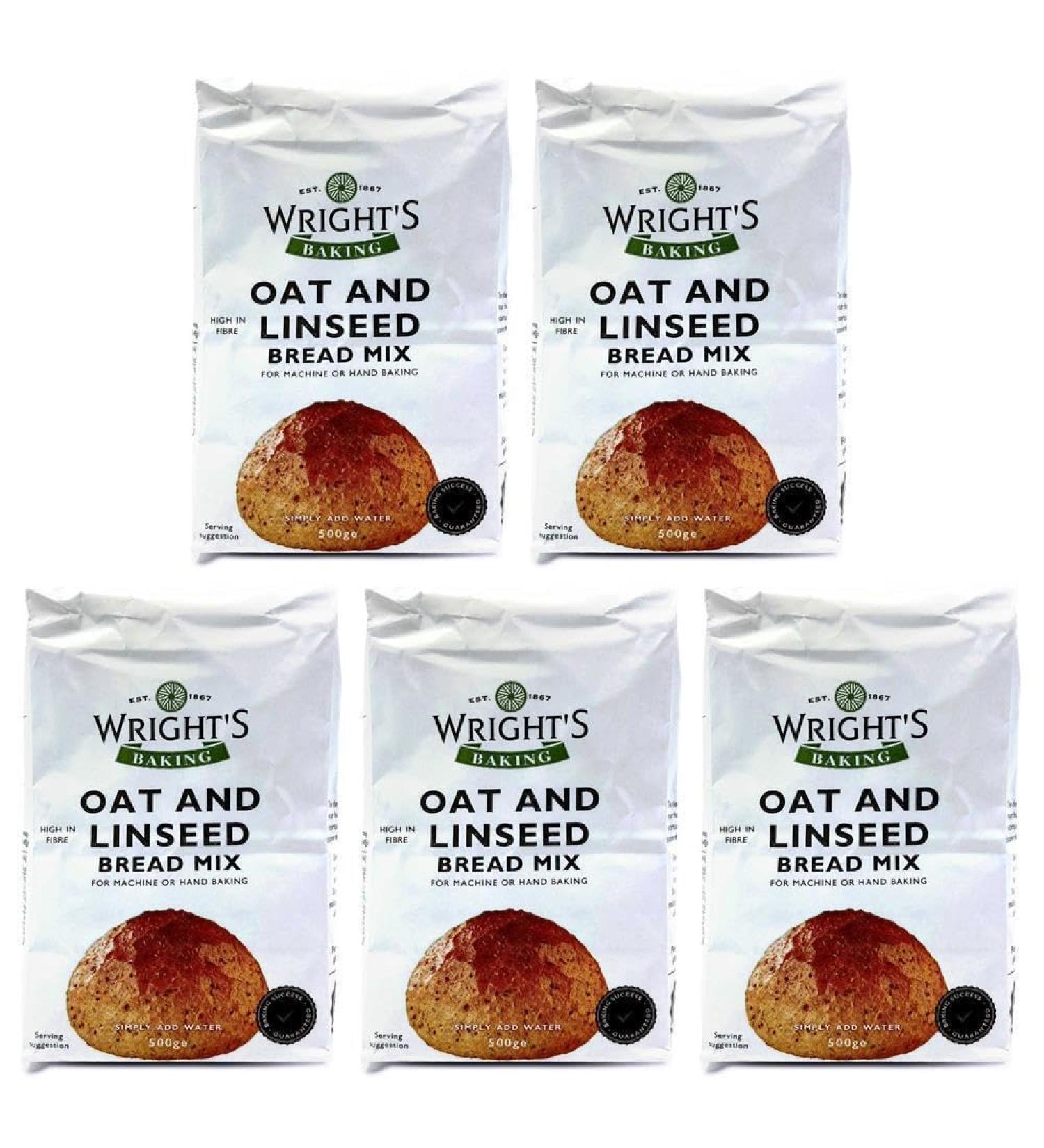 Wright's | Oat & Linseed Bread Mix 5X500g | white baker's quality flour with pinhead oats | For Machine or Hand Baking | Baking Success Guaranteed | Suitable for Vegetarians - Buy Online on GoSupps.com