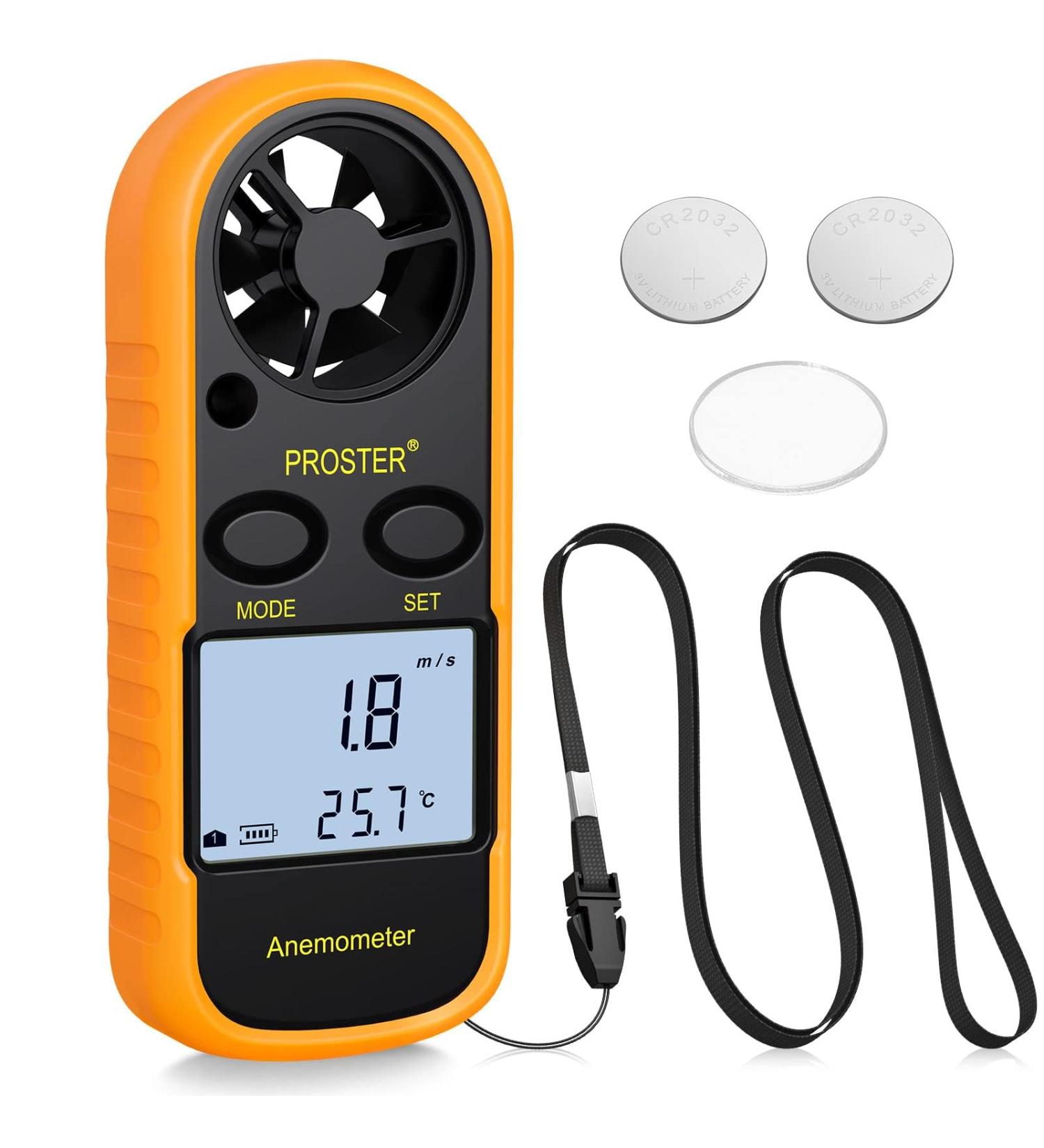 Proster Windminder Digital LCD Wind Speed Meter Gauge - Accurate Air Flow Measurement Thermometer with Backlight for Windsurfing Kite Flying Sailing Surf Fishing - Orange - Buy Online on GoSupps.com
