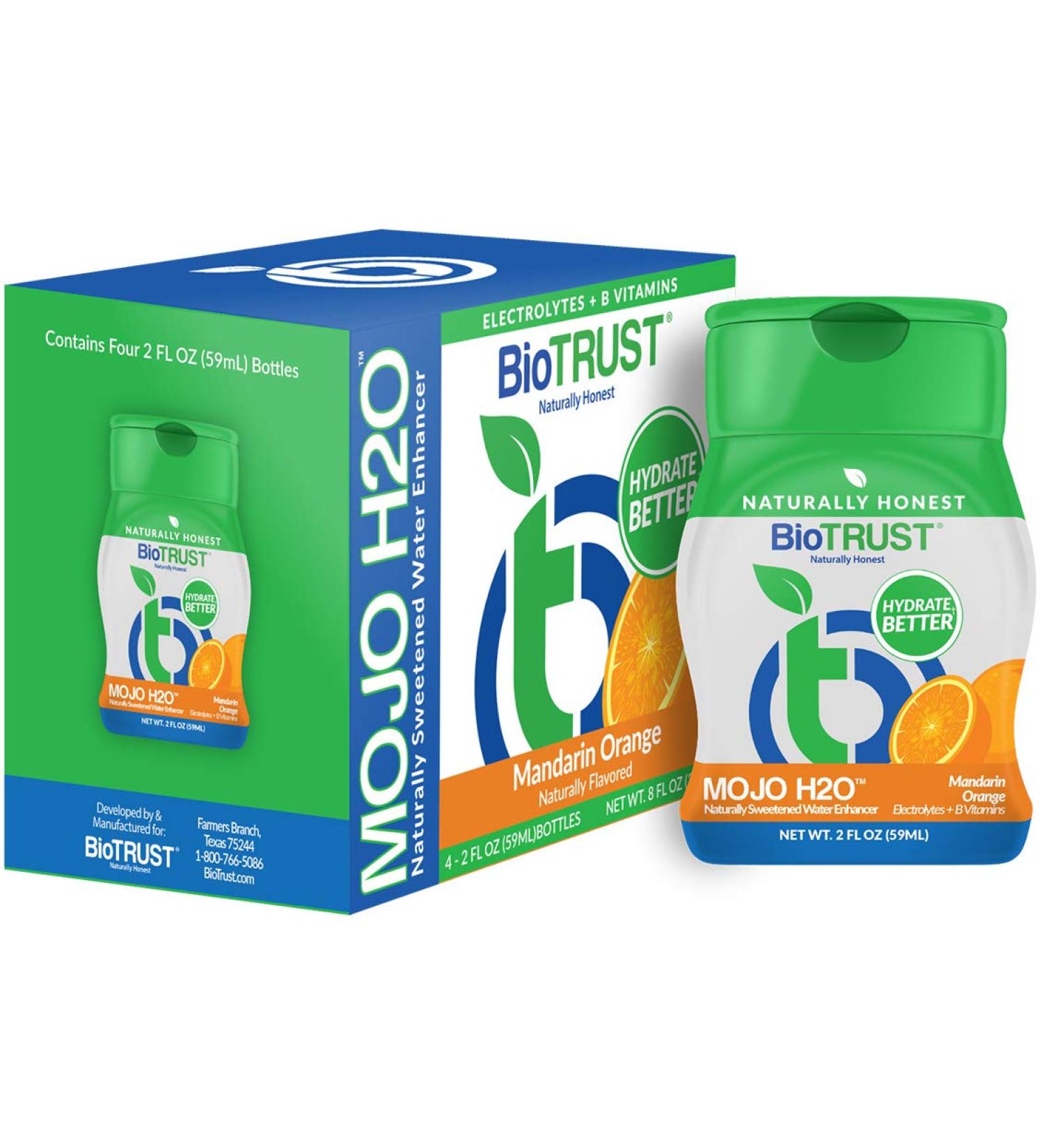 Mojo H2O Natural Water Enhancer Drops with B Vitamins and Electrolytes - Energy Support, Sugar-Free, Zero Calories - Mandarin Orange Flavor (4 pk) - Buy Online on GoSupps.com