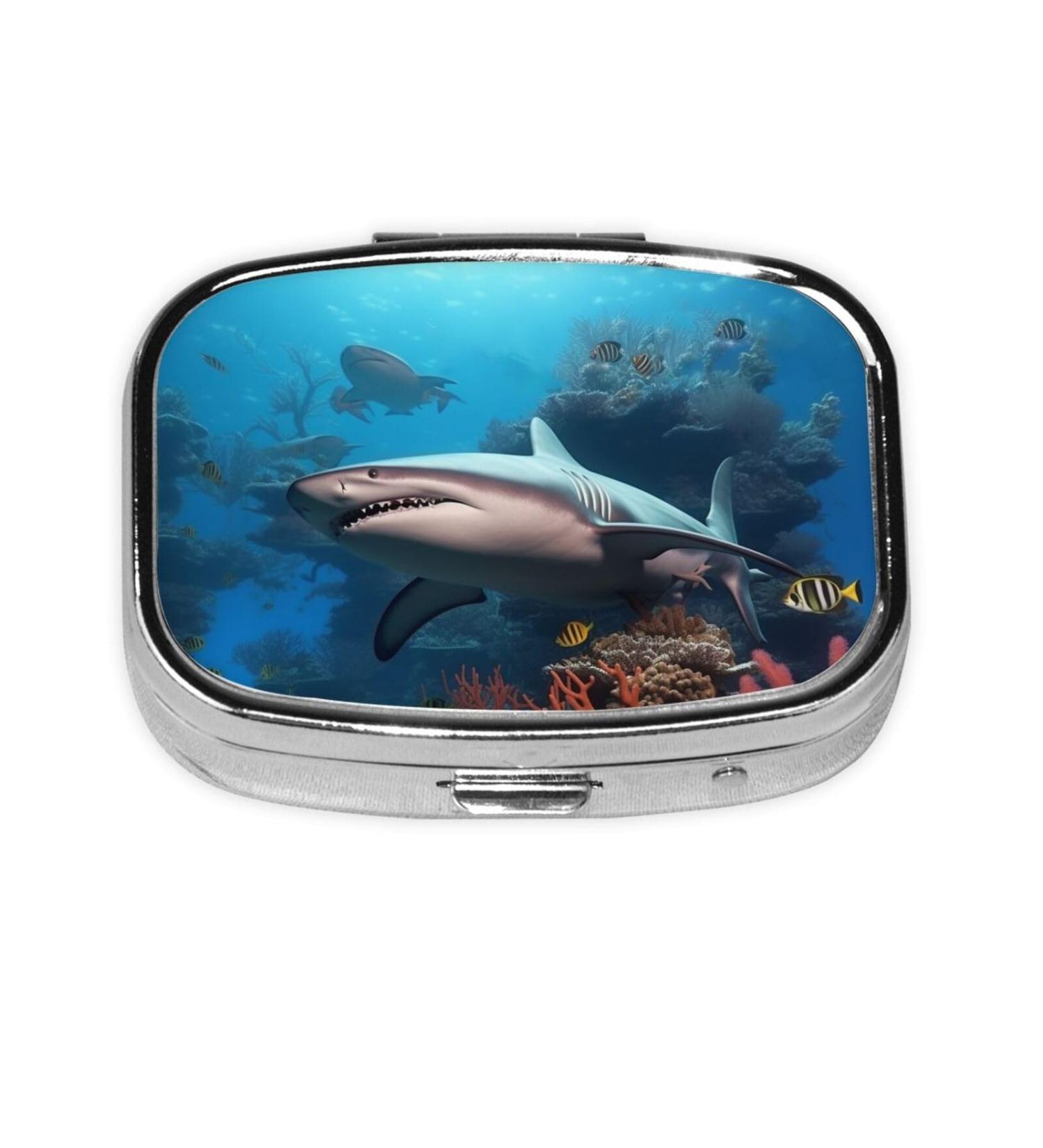 Submarine Shark Coral Pill Case | Cute 2 Compartment Travel Pill Box Organizer for Purse & Pocket Gifts - Buy Online on GoSupps.com