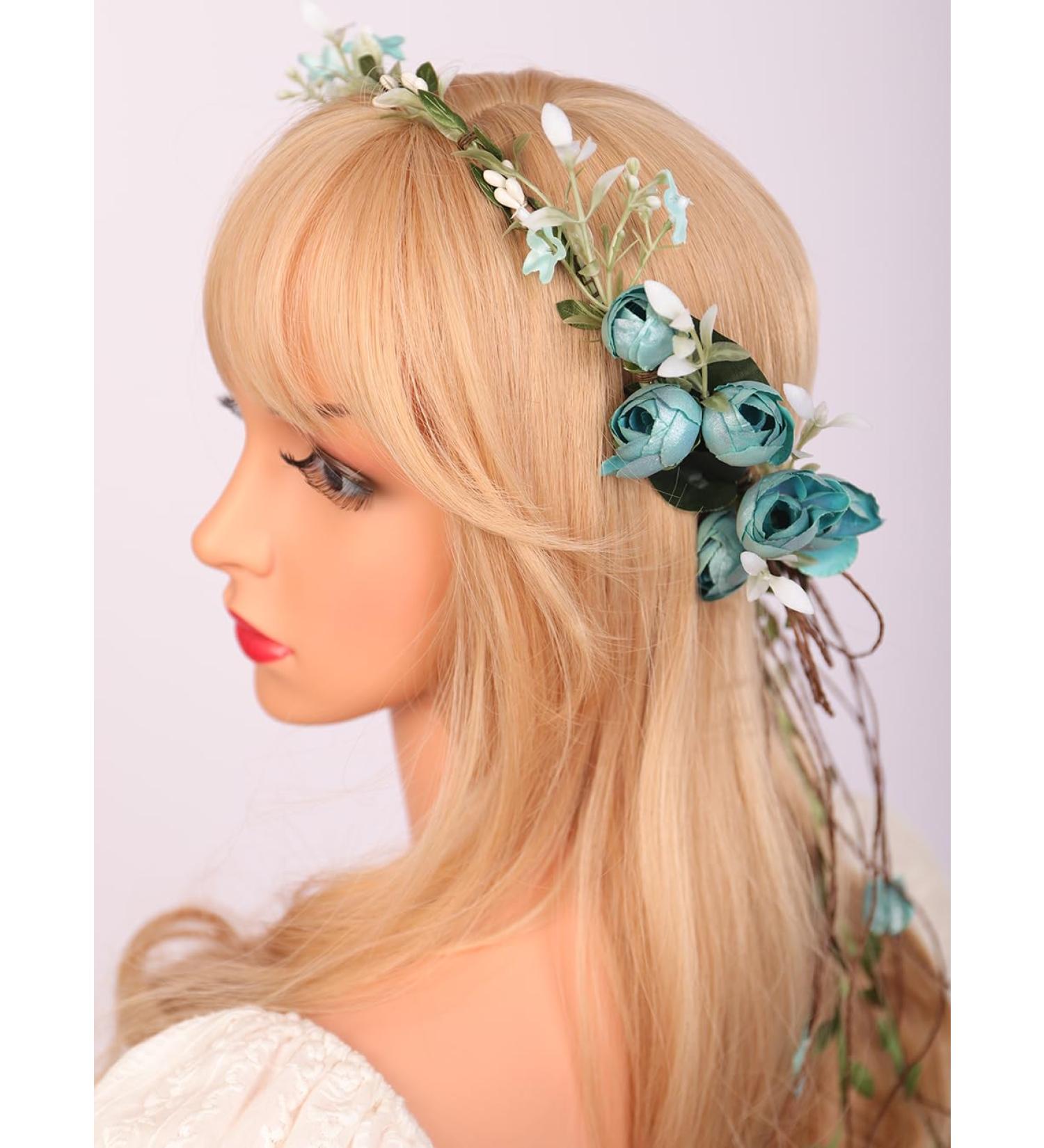 Buy Wiwpar Bohemian Blue Floral Headband | Flower Garland Halo for Women & Girls - Perfect for Weddings Festivals & Cosplay - Buy Online on GoSupps.com
