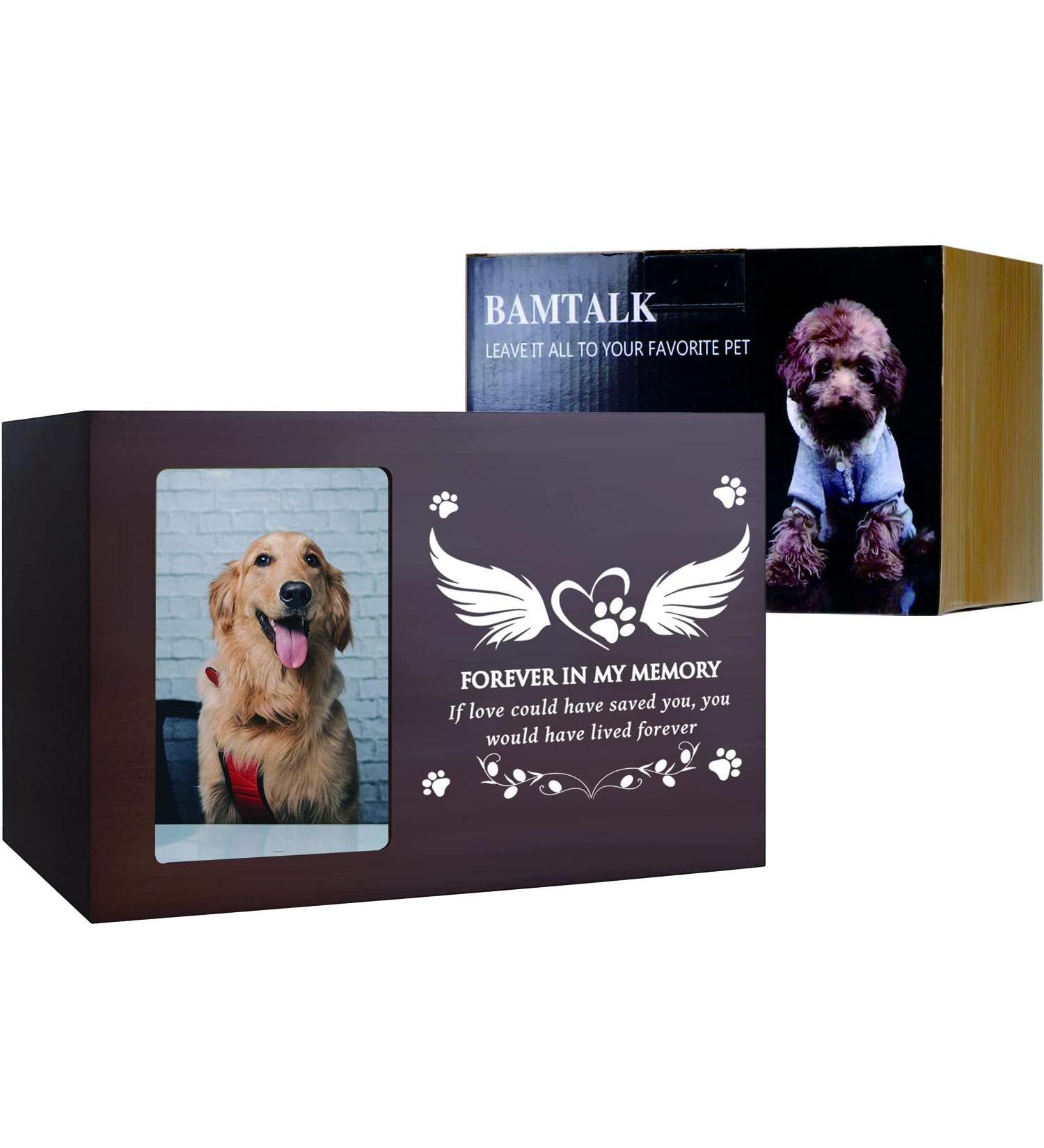 BAMTALK Pet Memorial Urn for Ashes & Photo Frame | Wooden Bamboo Nature Urn for Dogs & Cats | Pet Cremation Keepsake Box for Loss Remembrance | Walnut Finish - Buy Online on GoSupps.com