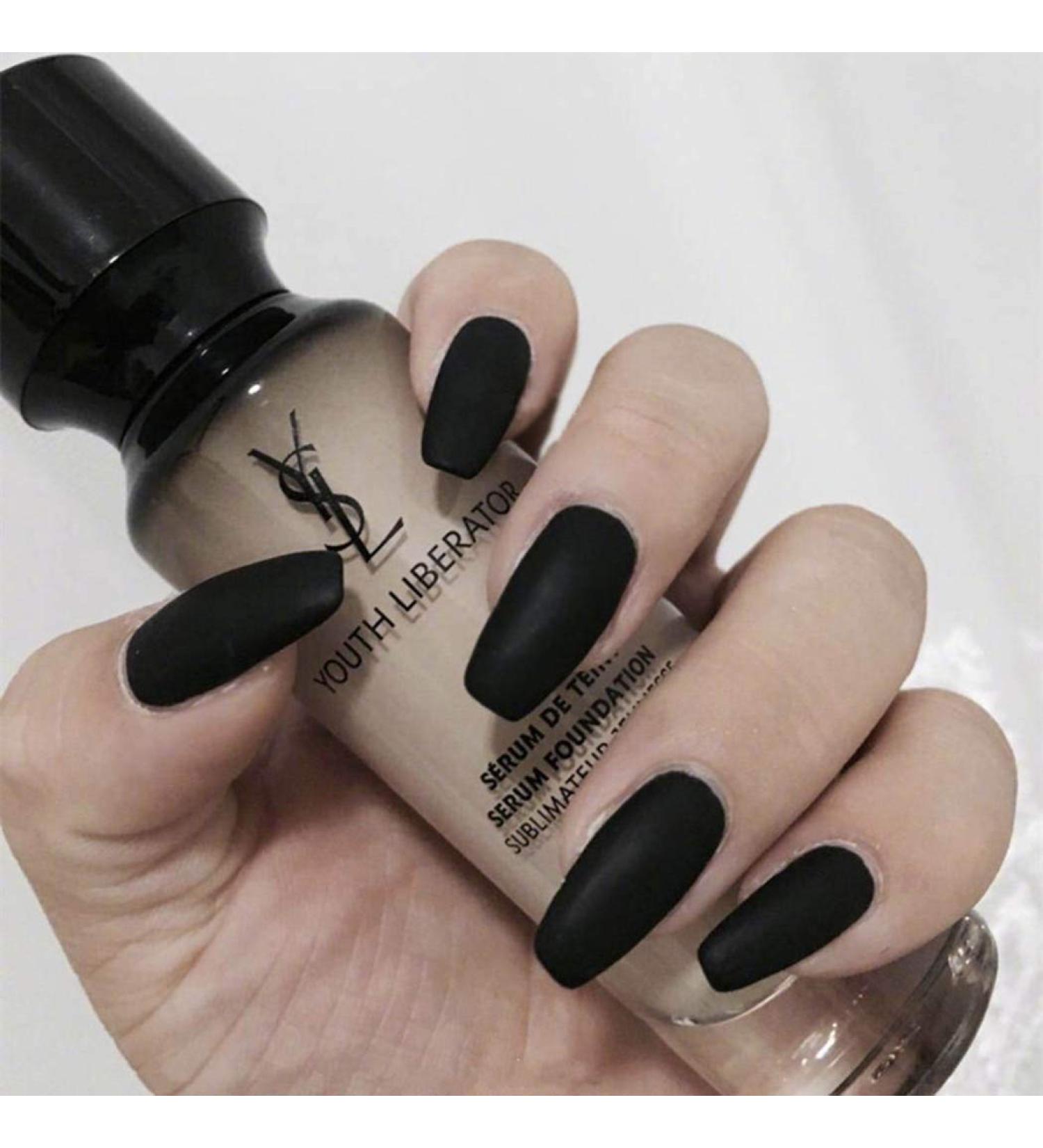 Handcess 24Pcs Black Ballerina Matte Coffin Nails - Full Cover Gel Nail Art Tips Set for Elegant Style - Buy Online on GoSupps.com