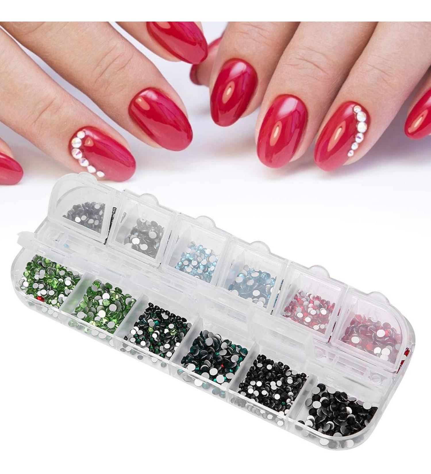 12 Grids Nail Art Rhinestones DIY Nail Decoration Glitter Beads Manicure Tool with Fashionable Design Safe Material for Nails (Rhinestone 6#) - Buy Online on GoSupps.com