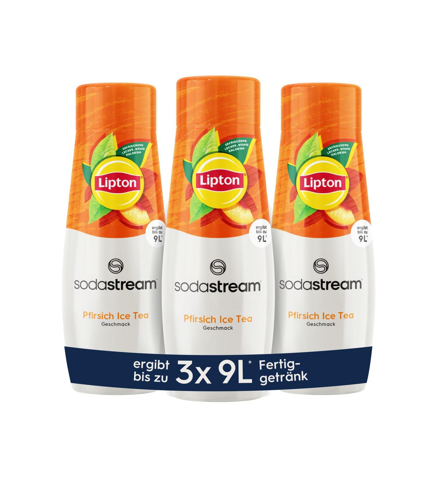 SodaStream Syrup 3 x Lipton Ice Tea peach 1 x bottle gives 9 liters of readytodrink drink prepared within seconds and always fresh 3 x 440 ml 3 pieces 1er Pack 3 x peach with sugar