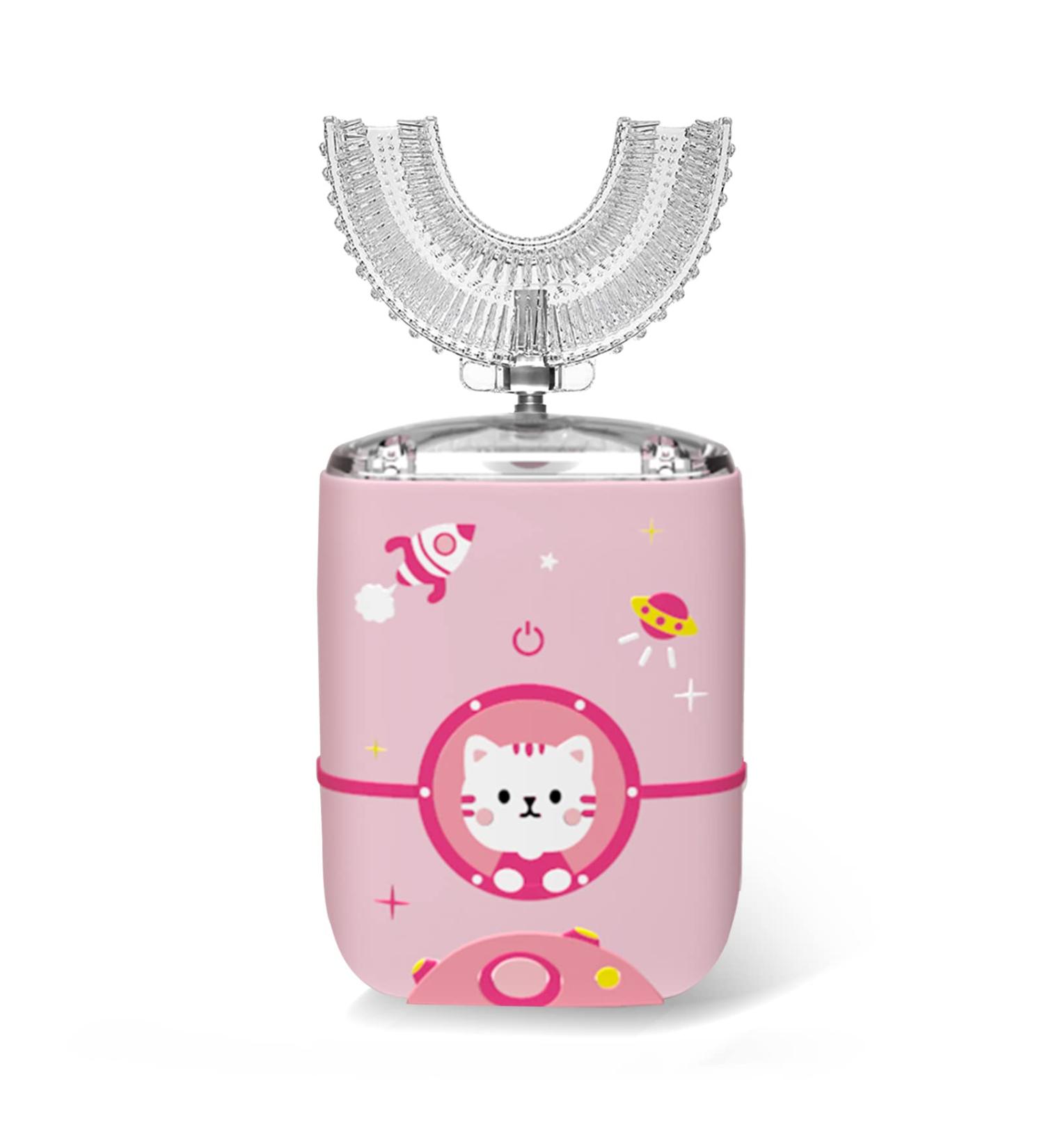 Brodio U Shaped Sonic Kids Electric Toothbrush with 6 Modes & Smart Timer - Pink Cartoon Design for Ages 1.5-7 - Buy Online on GoSupps.com