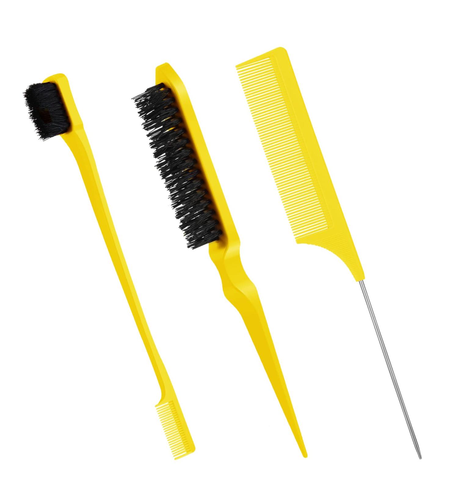 Edges Brush Set - 3 Sleek Bun Brushes for Hairdressers & Kids | Teasing & Baby Hair Brush - Yellow - Buy Online on GoSupps.com