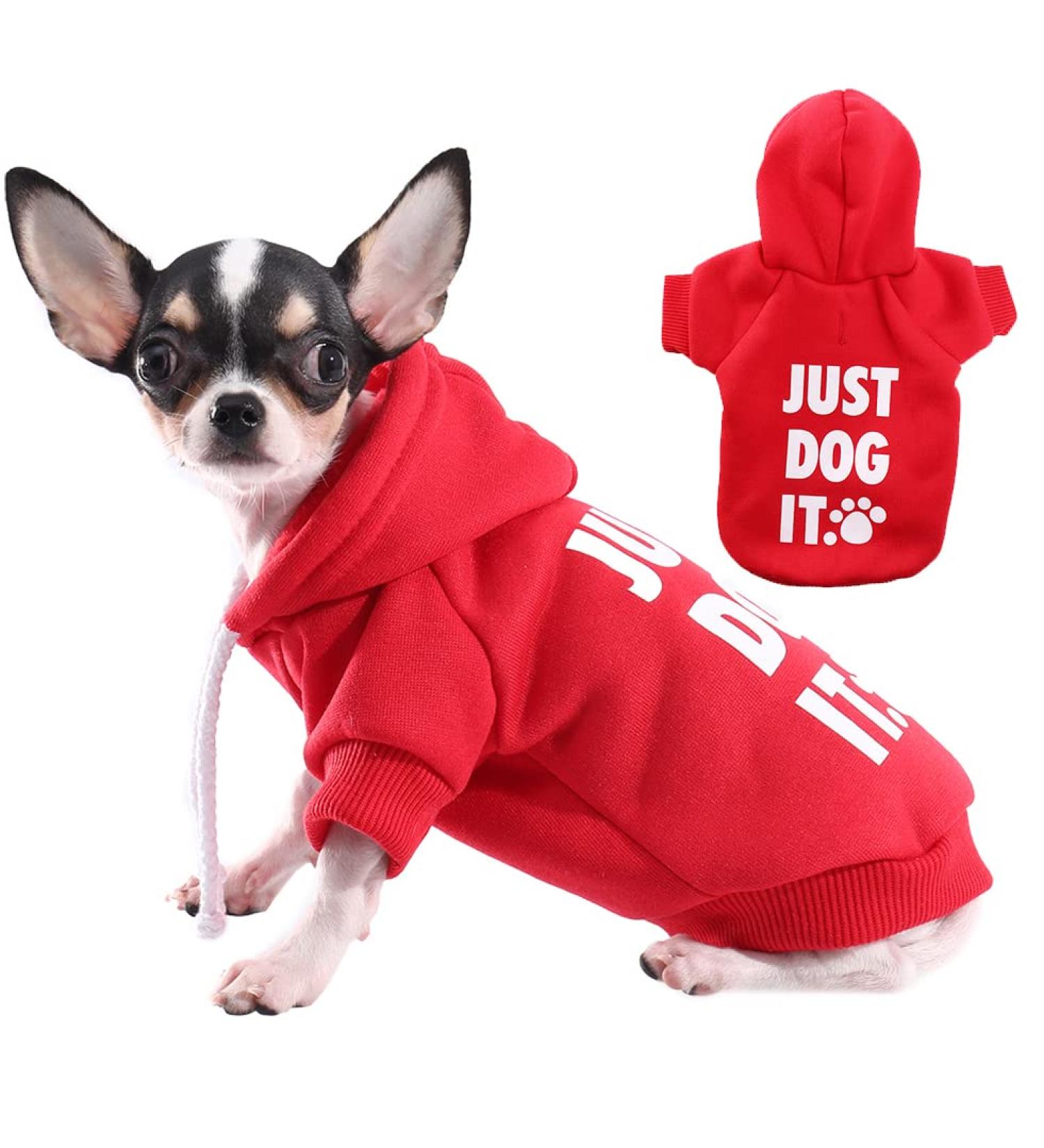 Paiaite Red Chihuahua Dog Hoodie | XS Winter Small Dog Sweatshirt | Leash Hole | Warm Pet Clothes for Puppy | Sweater Coat Clothing | JUST Dog IT - Buy Online on GoSupps.com