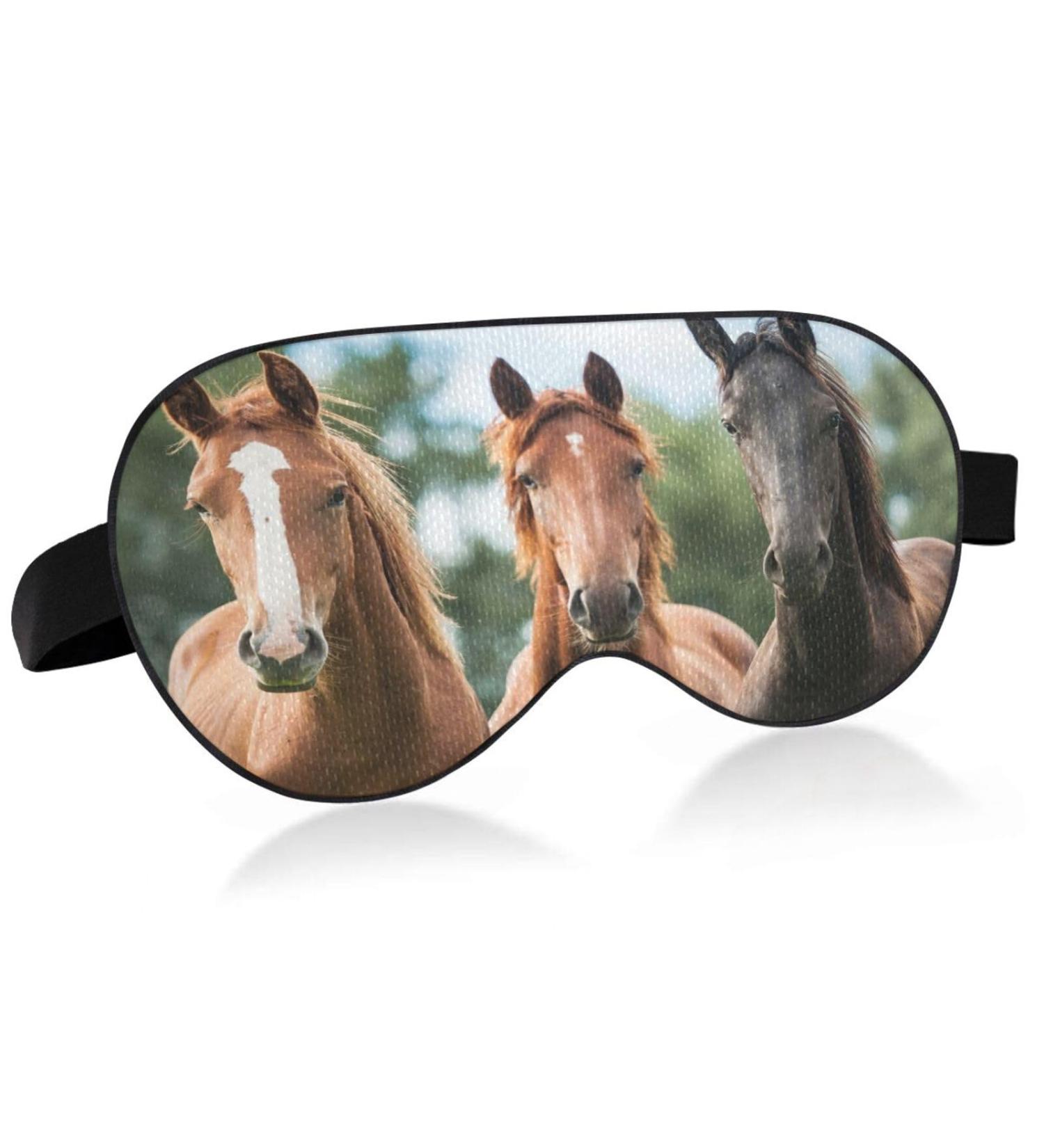 Three Horse Sleep Mask - Light Blocking Eye Cover | Adjustable Farm Animal Design for Travel Naps & Sleep | Soft & Lightweight Blindfold for Men & Women - Buy Online on GoSupps.com
