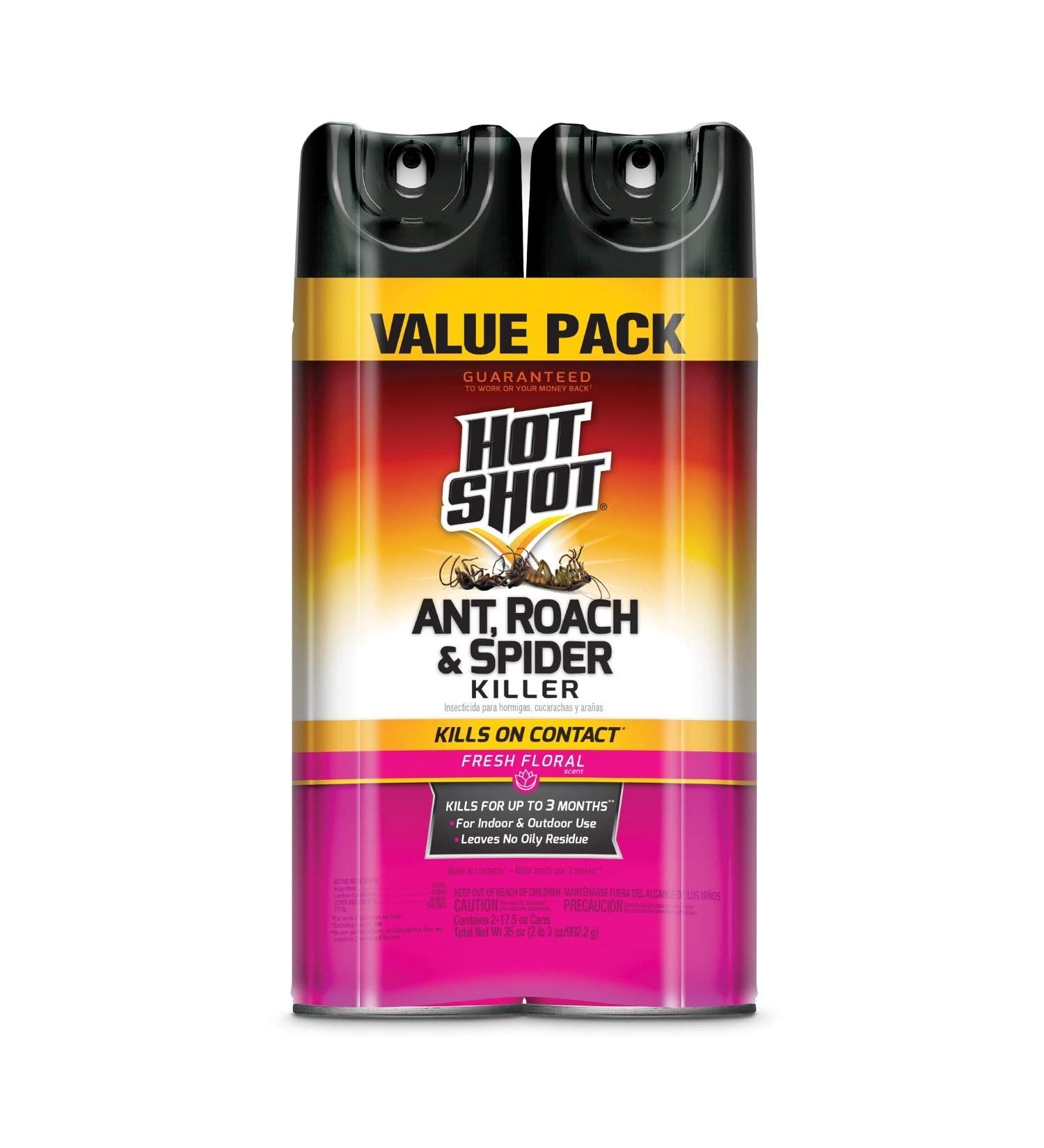 Hot Shot Ant Roach & Spider Killer 2 Pack 17.5 oz - Kills Roaches and Listed Ants On Contact - Indoor & Outdoor Insecticide Spray Twin Pack - Buy Online on GoSupps.com