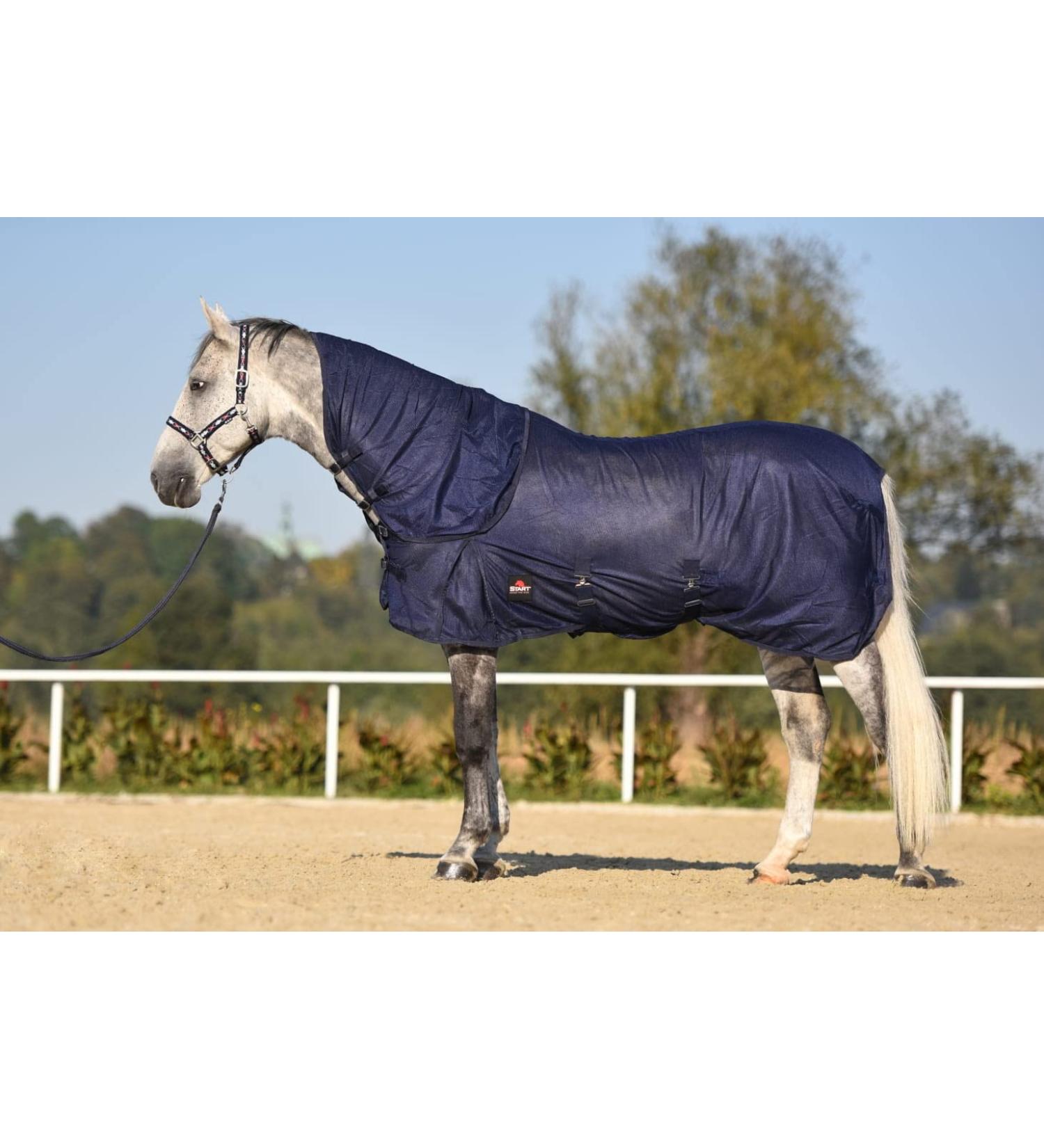 Breathable Horse Fly Sheet with Neck Insect Protection 95cm - Lightweight Summer Blanket for Cold Blood Horses - Dark Blue - Buy Online on GoSupps.com
