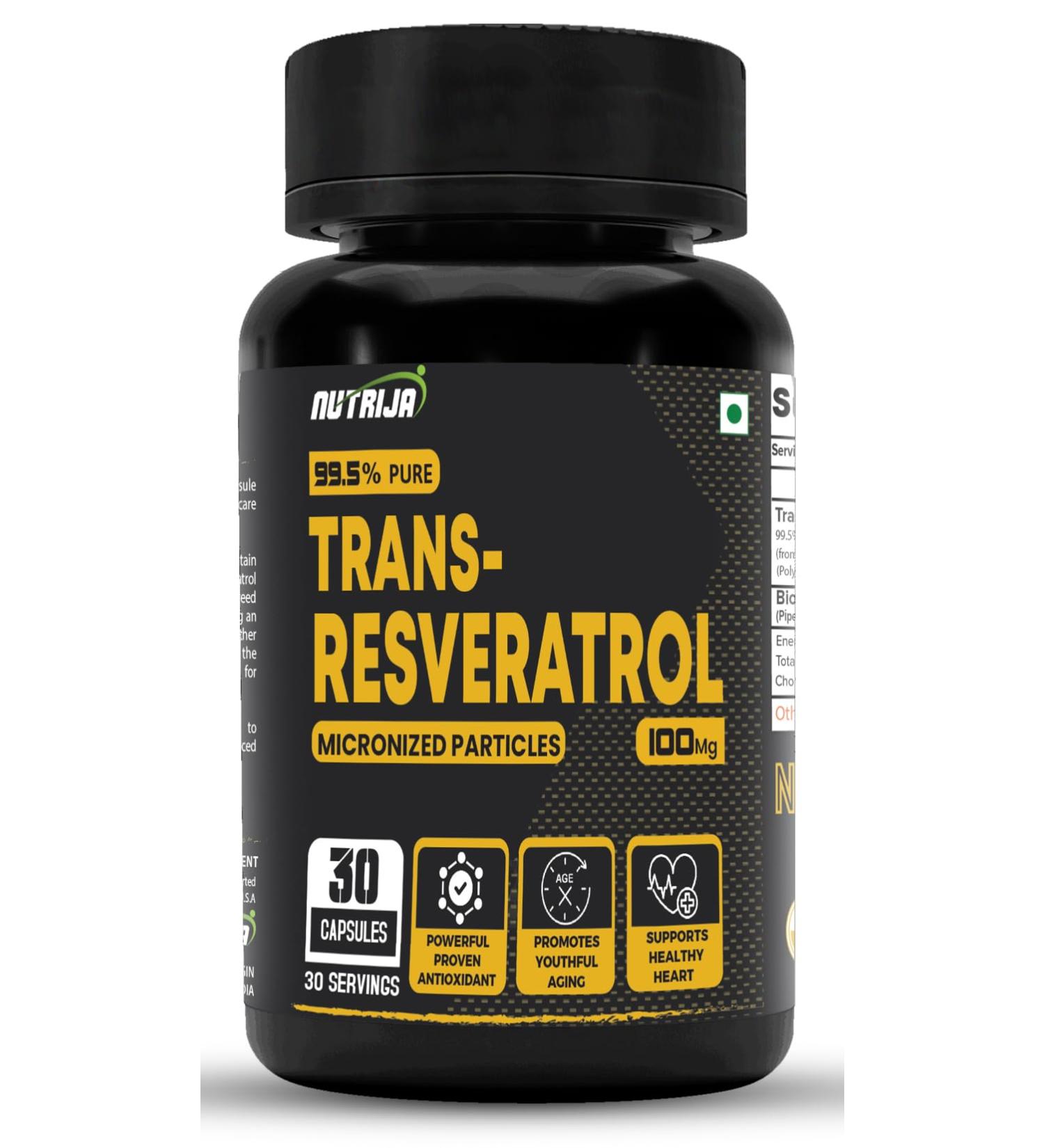 Trans Resveratrol 100MG Capsules - 99.5% Pure Micronized and Highly Bioavailable Supplement | Slow Down Aging Proven Powerful Anti-Oxidant | Improves Metabolism & Heart Health (30 Capsules) 30 Count (Pack of 1) - Buy Online on GoSupps.com