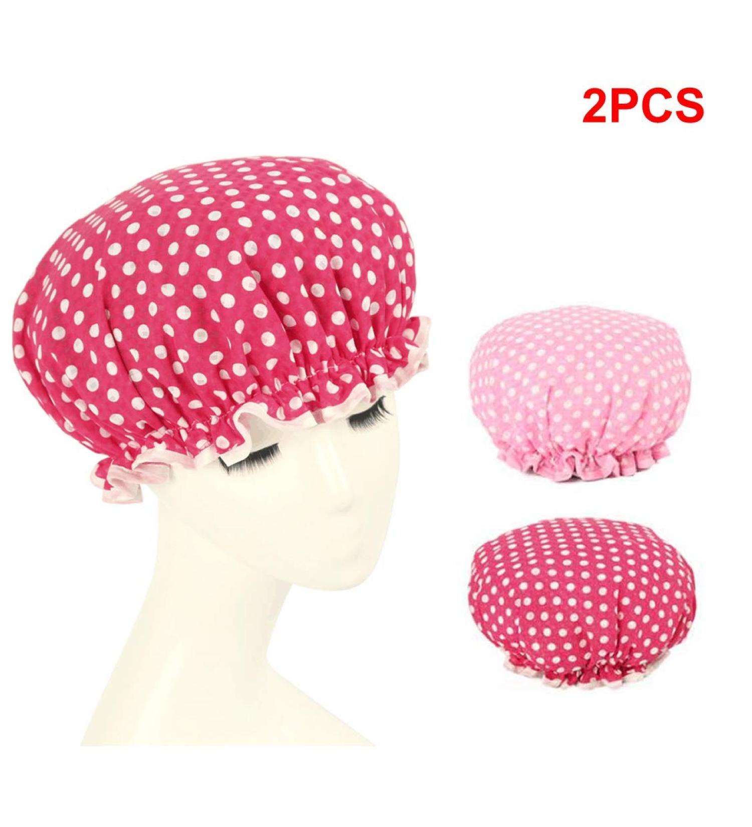 Dusenly 2 Pack Waterproof Shower Caps Polka Dot Spa & Salon Hat for Women & Girls Double Layer Bath Caps - Buy Online on GoSupps.com